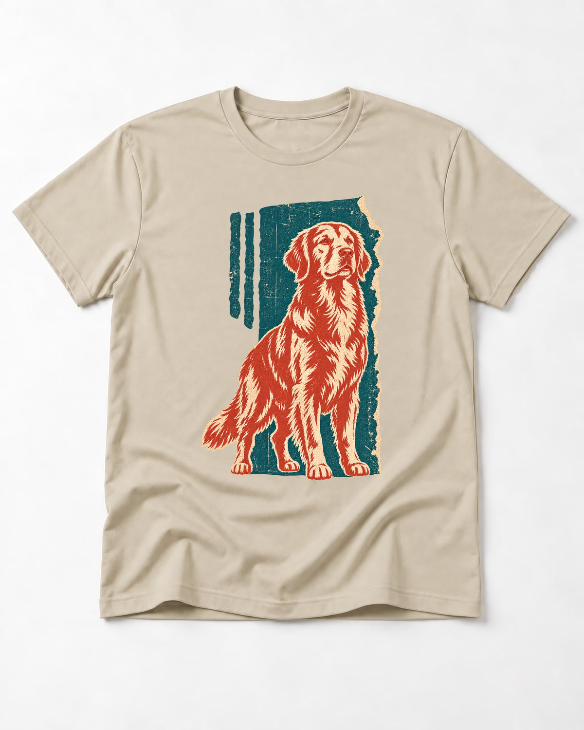 Golden Retriever Steadfast Heart T-Shirt in Sand, flat lay product photo