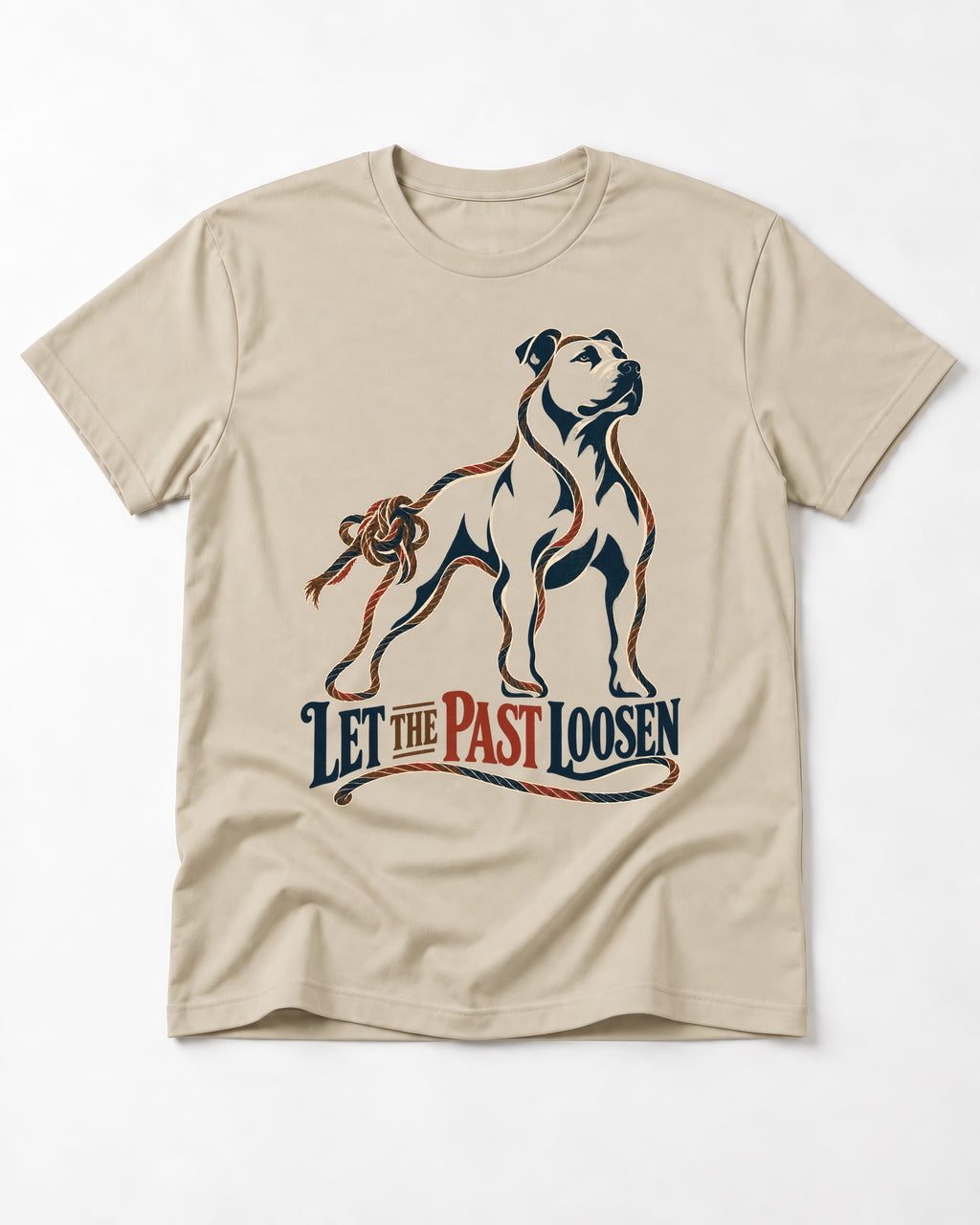 Pitbull Let the Past Loosen T-Shirt in Sand, flat lay product photo
