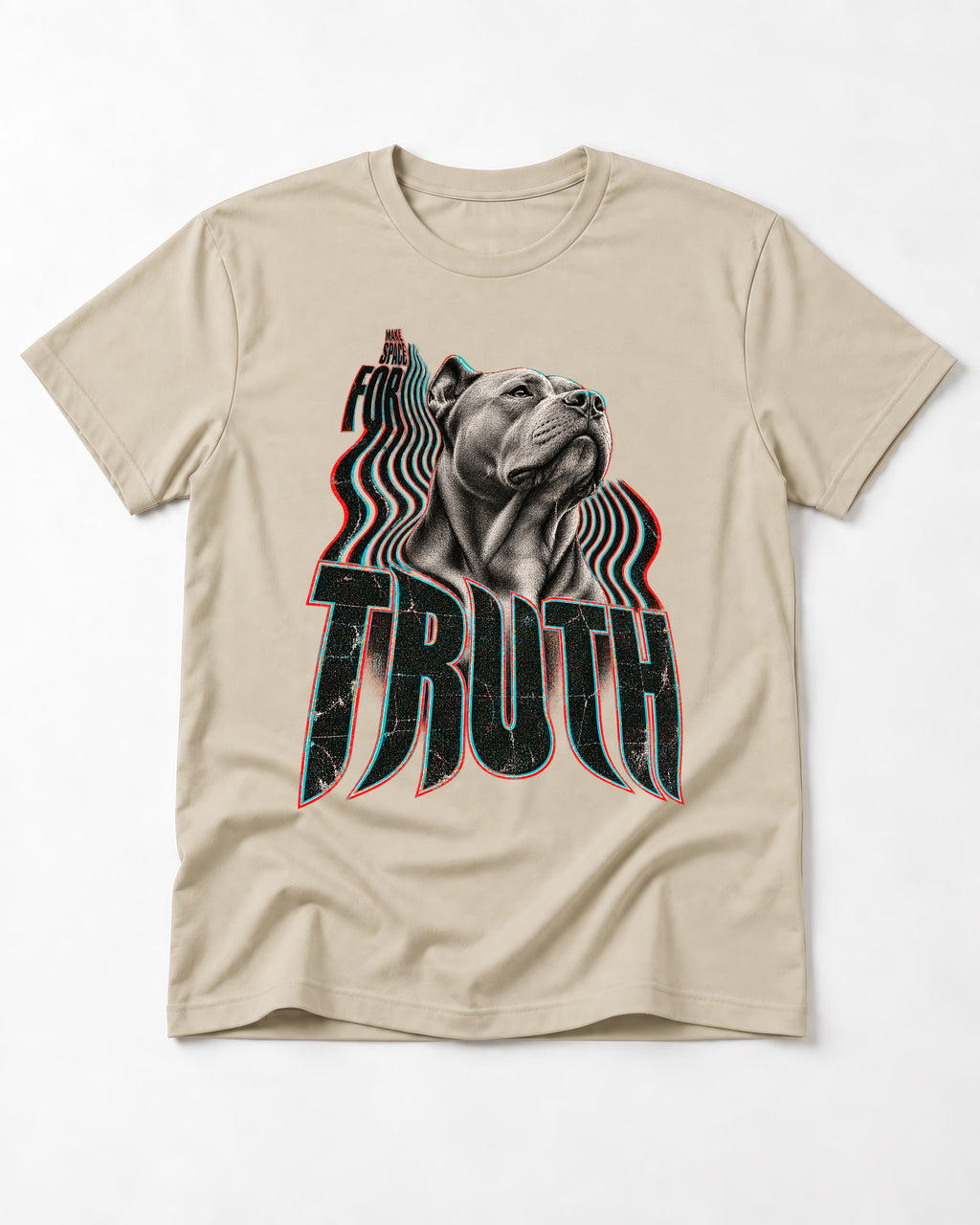 Pitbull Truth T-Shirt in Sand, flat lay product photo