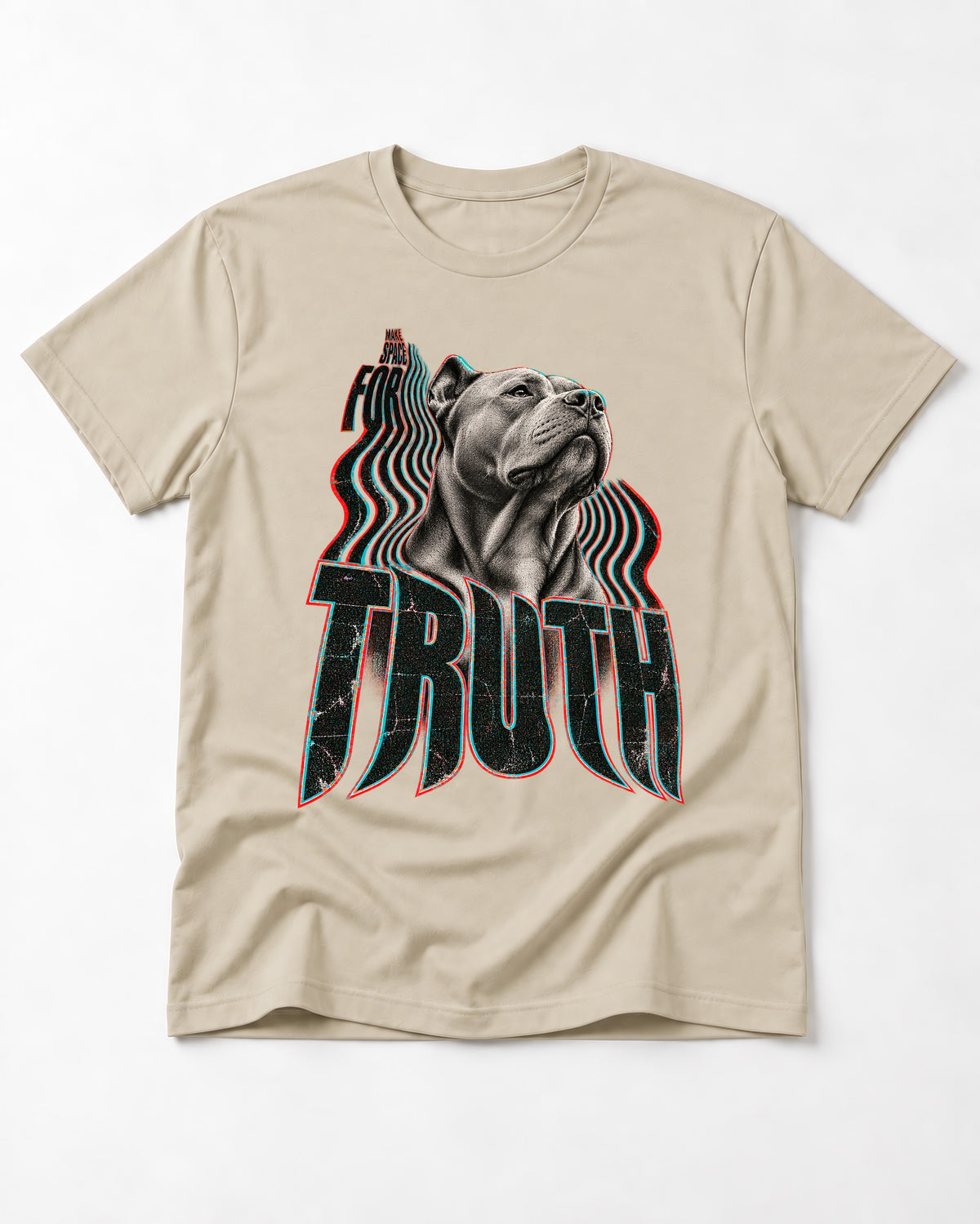 Pitbull Truth T-Shirt in Sand, flat lay product photo