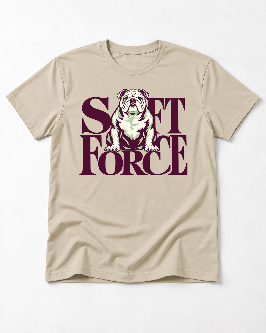 Set Force English Bulldog T-Shirt in Sand, flat lay product photo