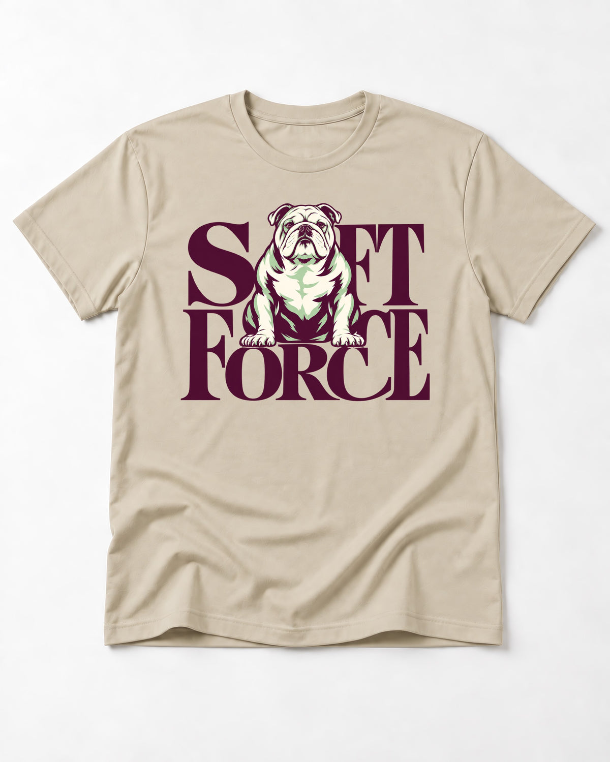 Set Force English Bulldog T-Shirt in Sand, flat lay product photo