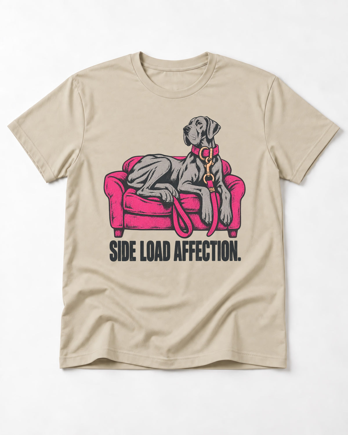 Great Dane Side Load Affection T-Shirt in Sand, flat lay product photo