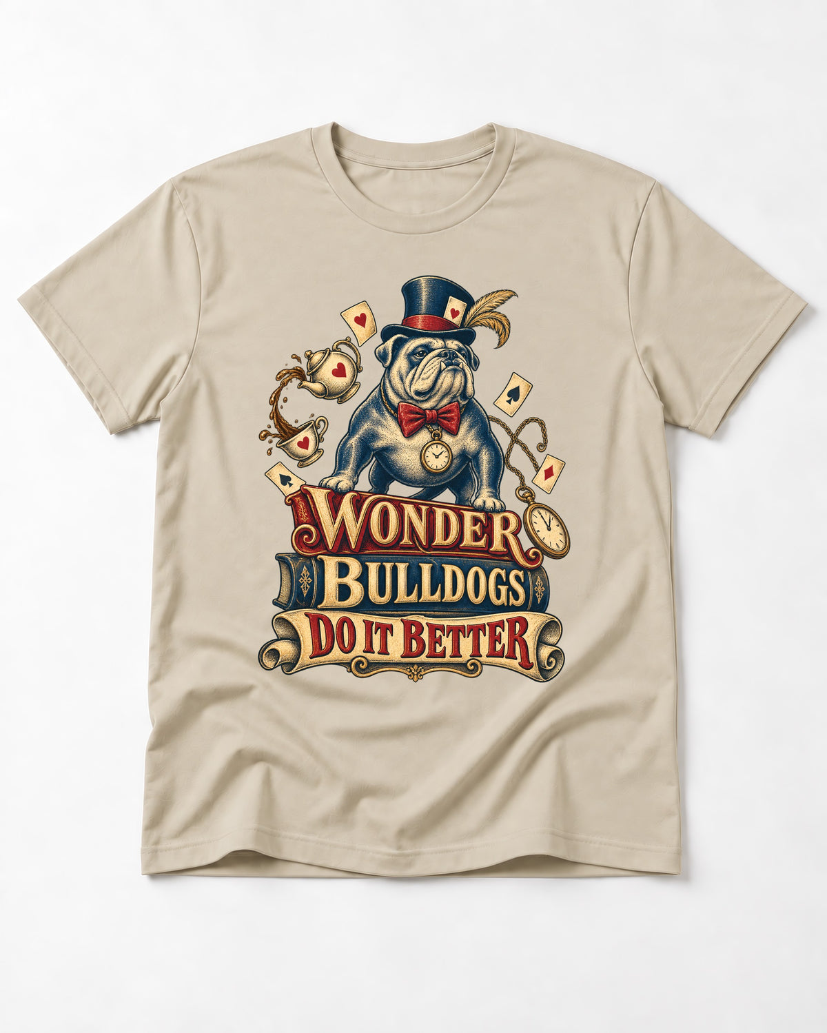 Wonder English Bulldog T-Shirt in Sand, flat lay product photo
