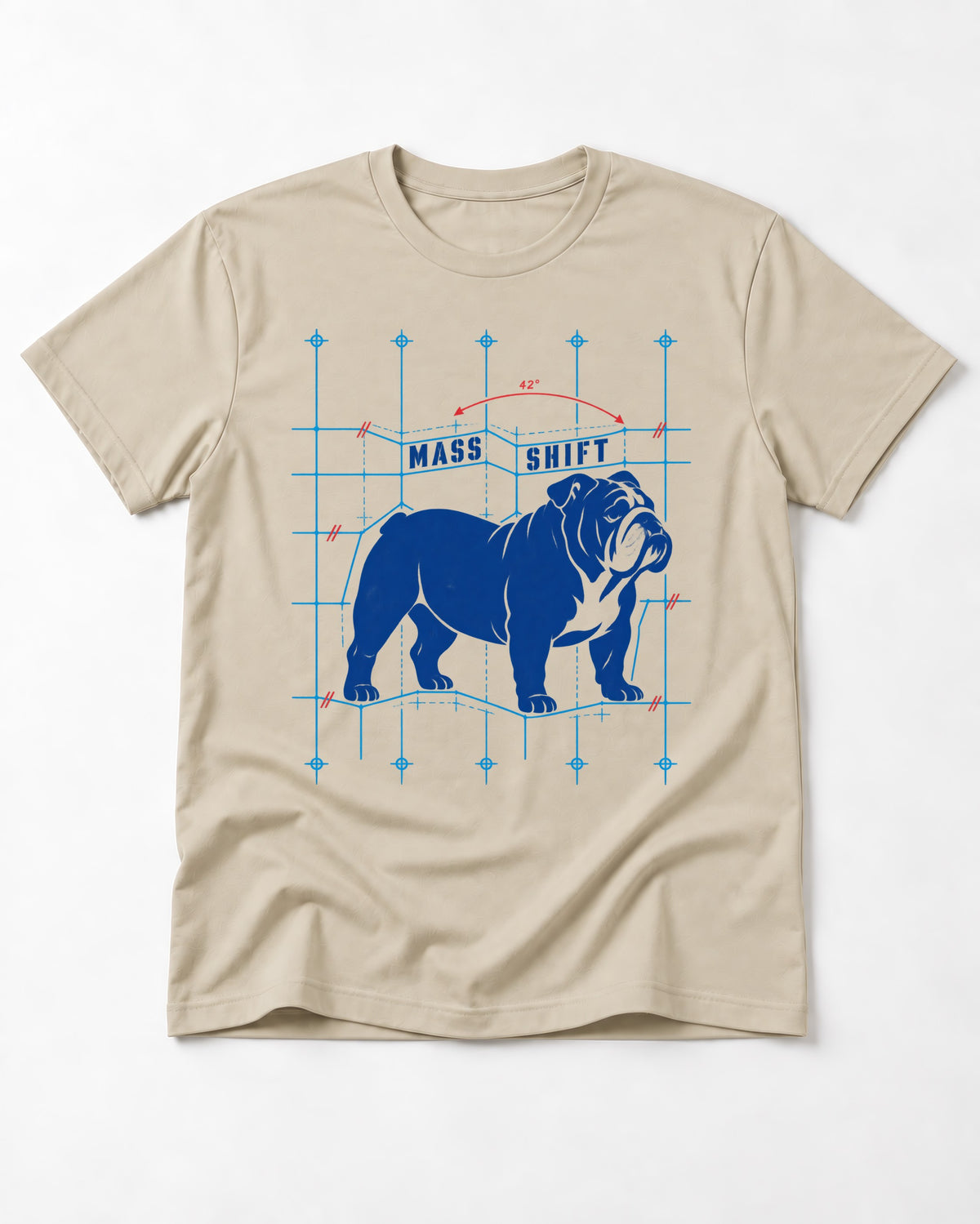 Mass Shift English Bulldog T-Shirt in Sand, flat lay product photo