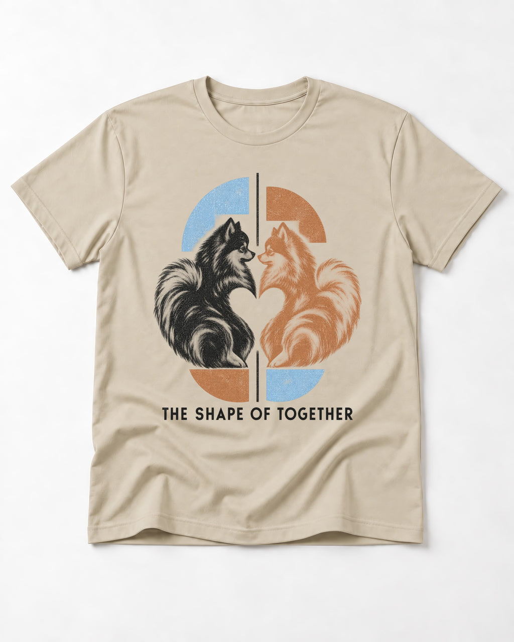 Pomeranian The Shape of Together T-Shirt in Sand, flat lay product photo