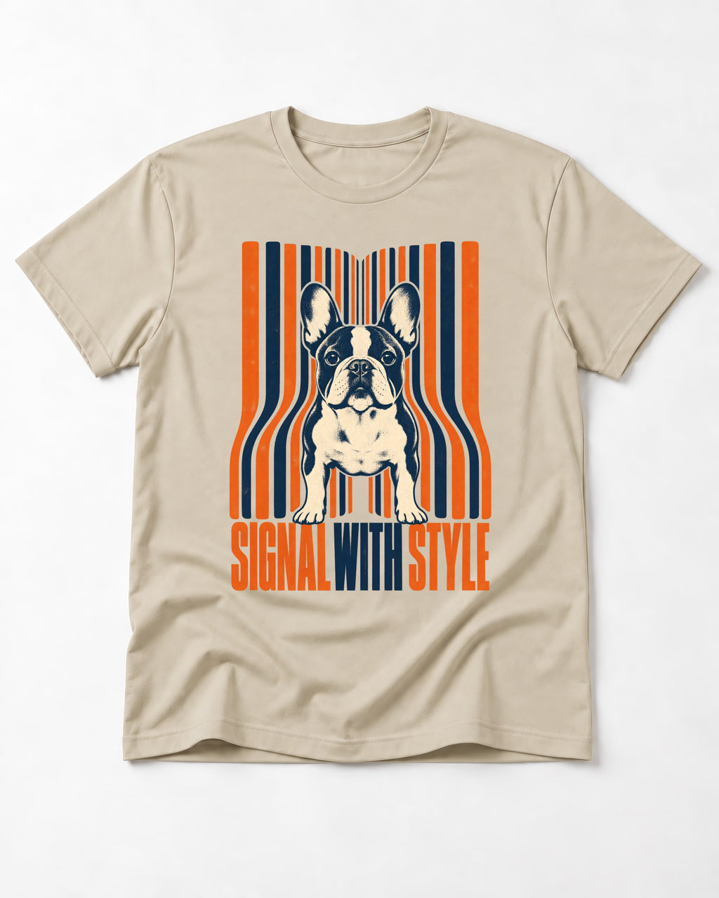 Frenchie Signal T-Shirt in Sand, flat lay product photo