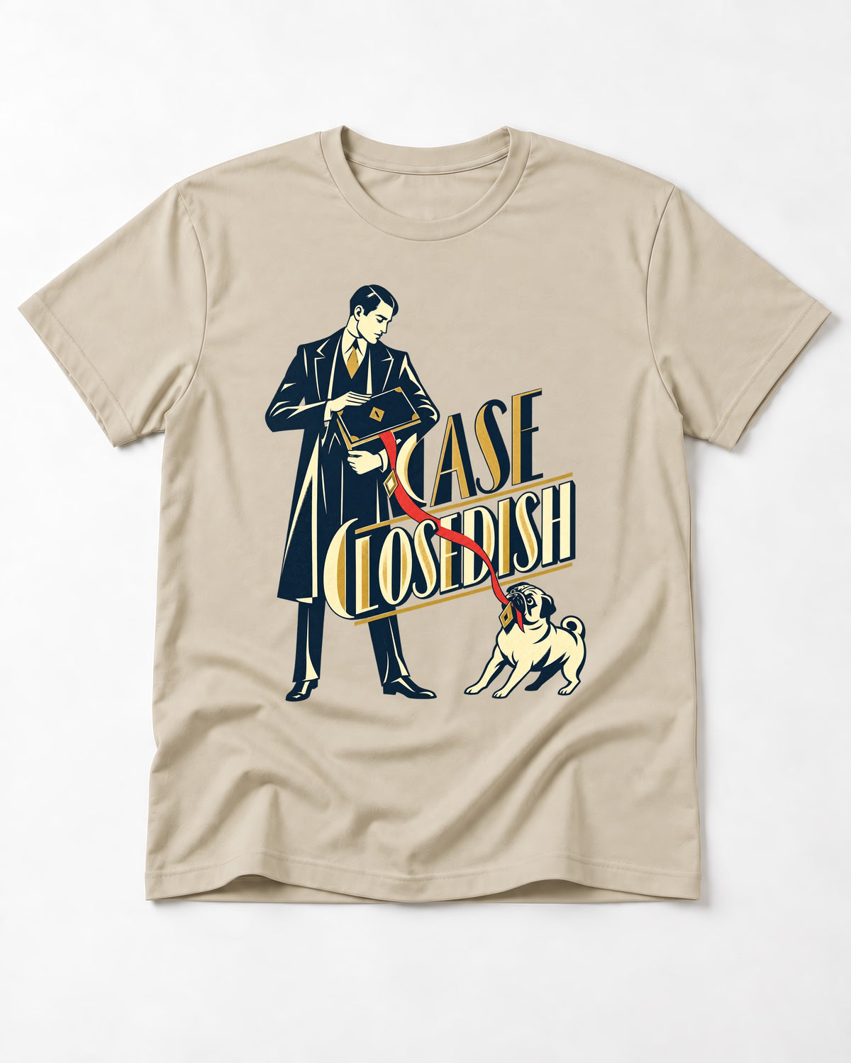 Case Closedish Pug T-Shirt in Sand, flat lay product photo