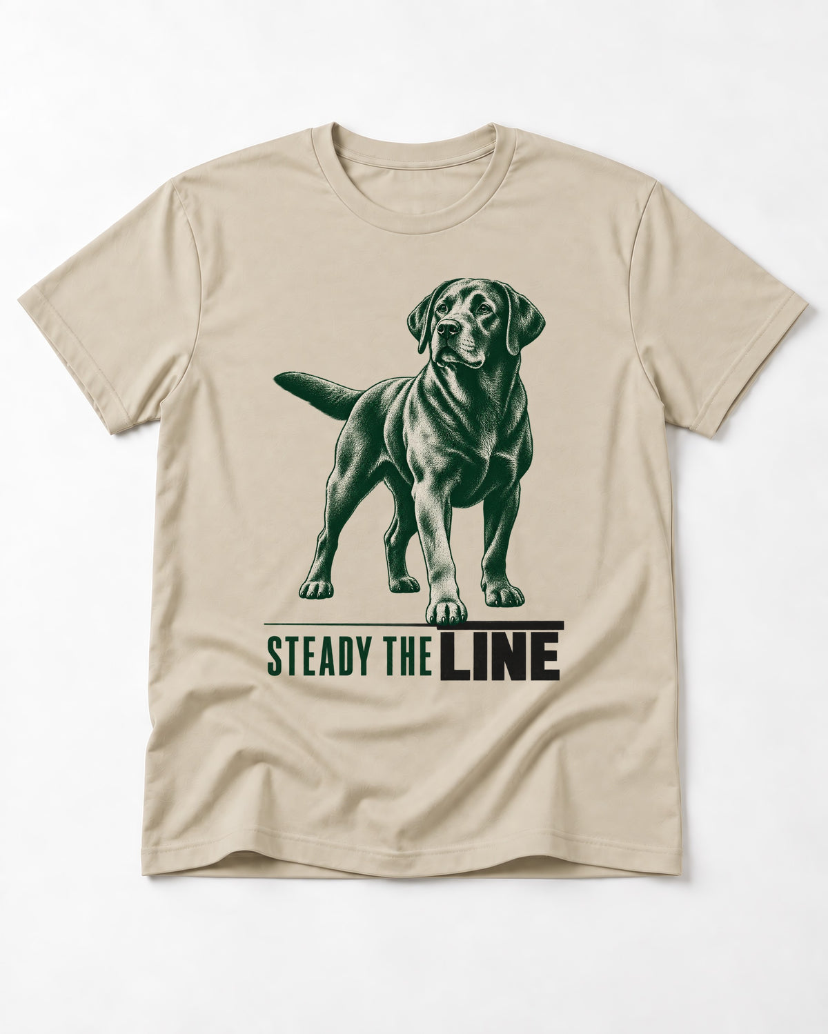 Steady the Line Labrador Retriever T-Shirt in Sand, flat lay product photo