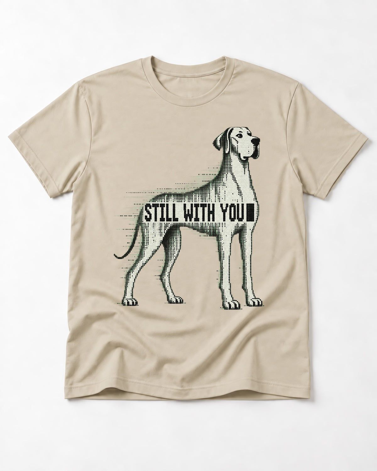 Still with You Great Dane T-Shirt in Sand, flat lay product photo
