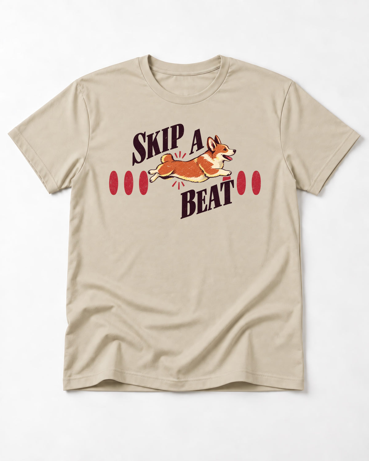 Skip a Beat Corgi T-Shirt in Sand, flat lay product photo