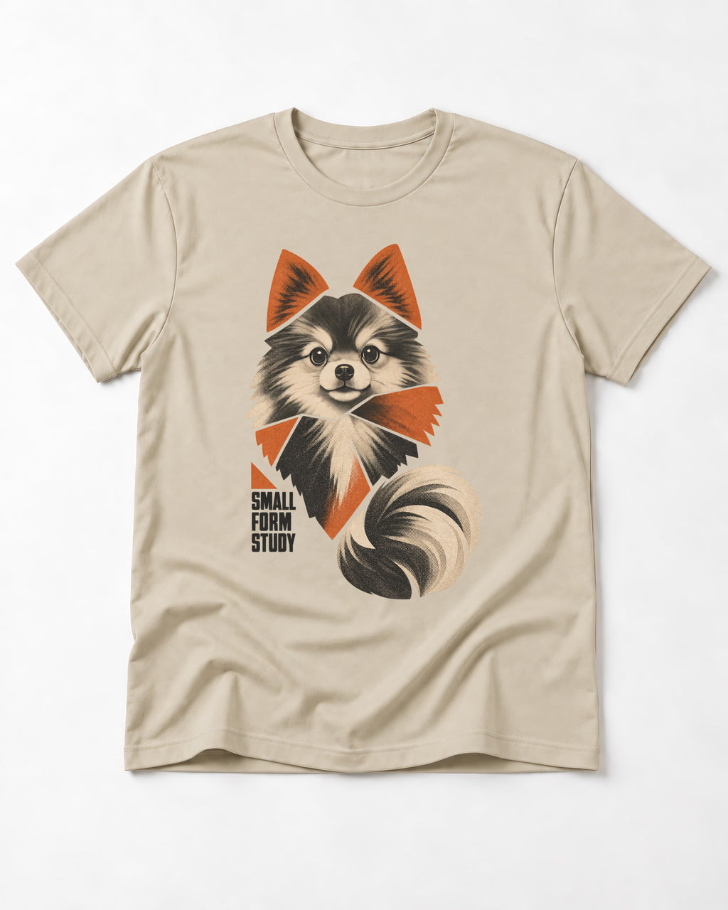 Pomeranian Small Form Study T-Shirt in Sand, flat lay product photo