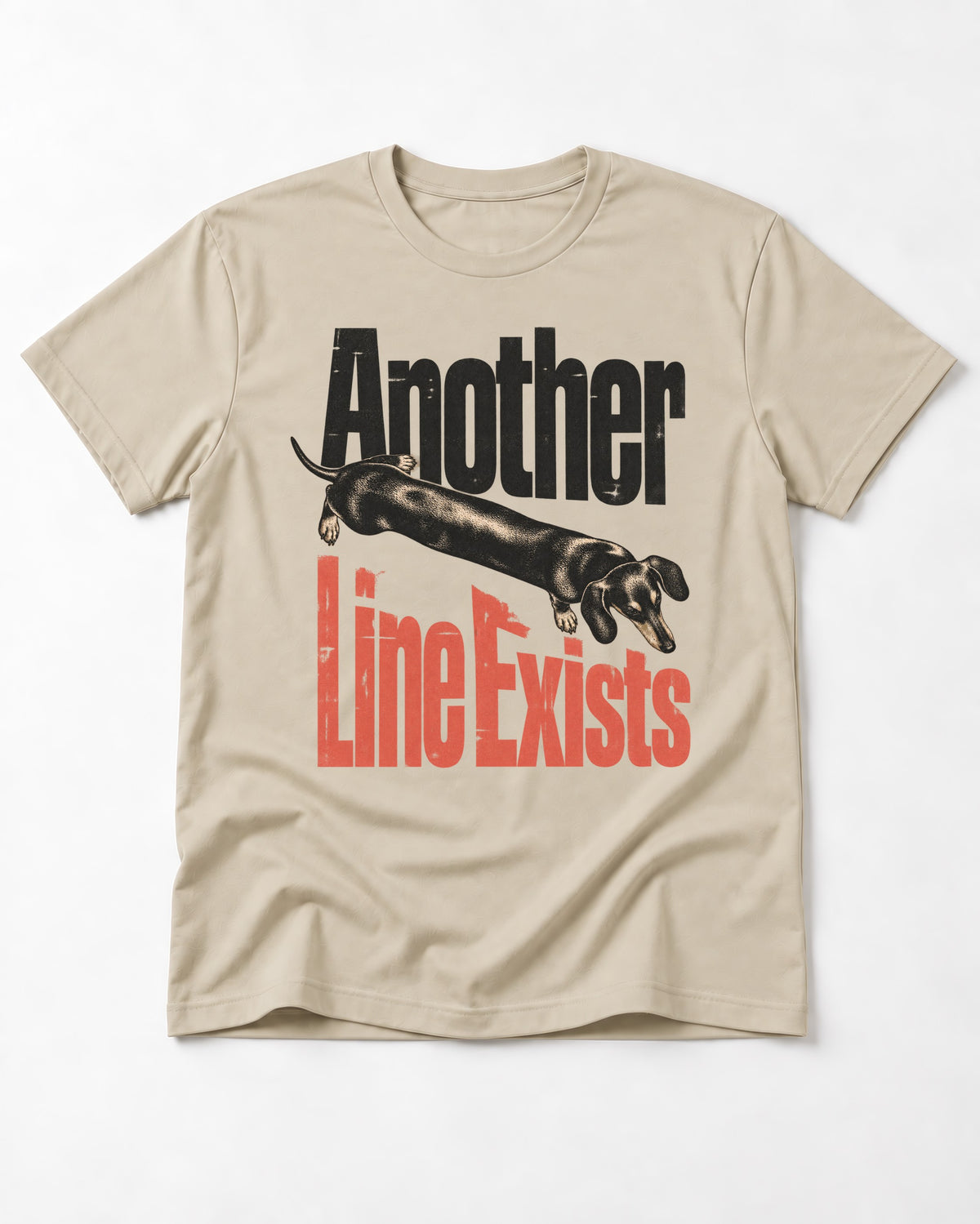 Another Dachshund Line Exists T-Shirt in Sand, flat lay product photo