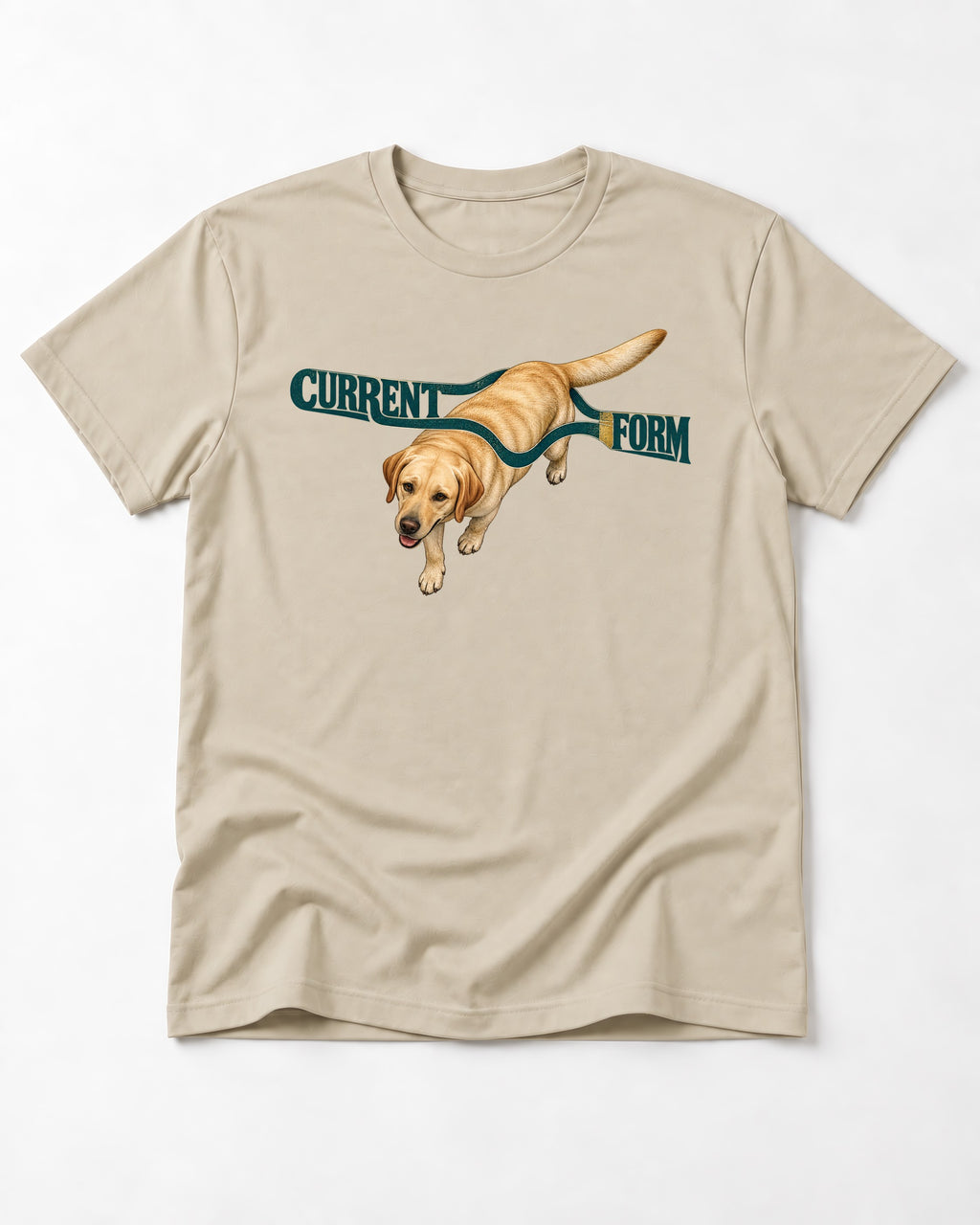 Labrador Retriever Current Form T-Shirt in Sand, flat lay product photo