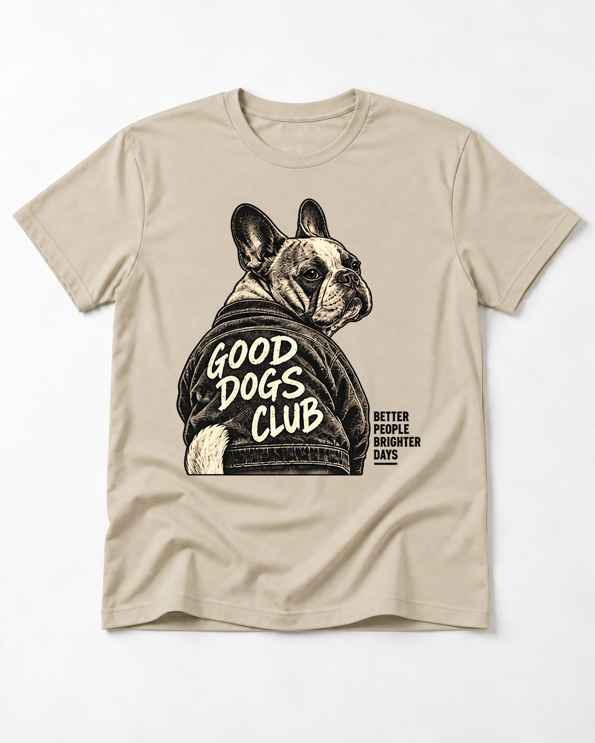 Good Frenchie Club T-Shirt in Sand, flat lay product photo