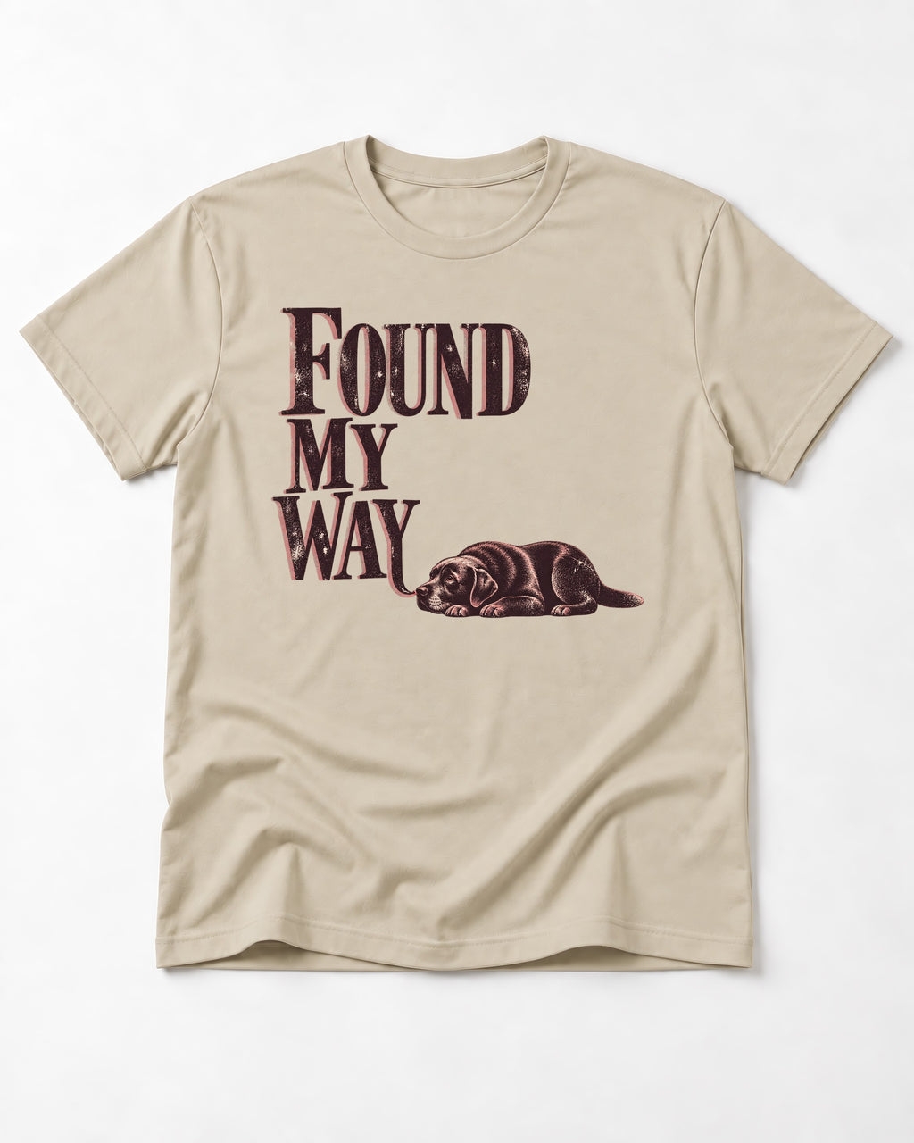 Found My Way Labrador Retriever T-Shirt in Sand, flat lay product photo