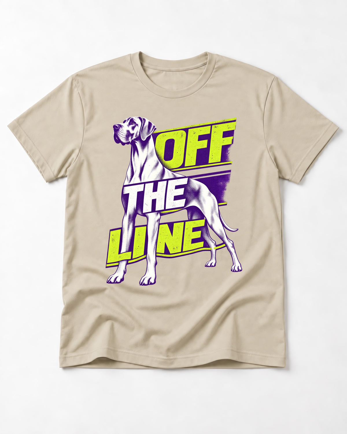 Great Dane Off the Line T-Shirt in Sand, flat lay product photo
