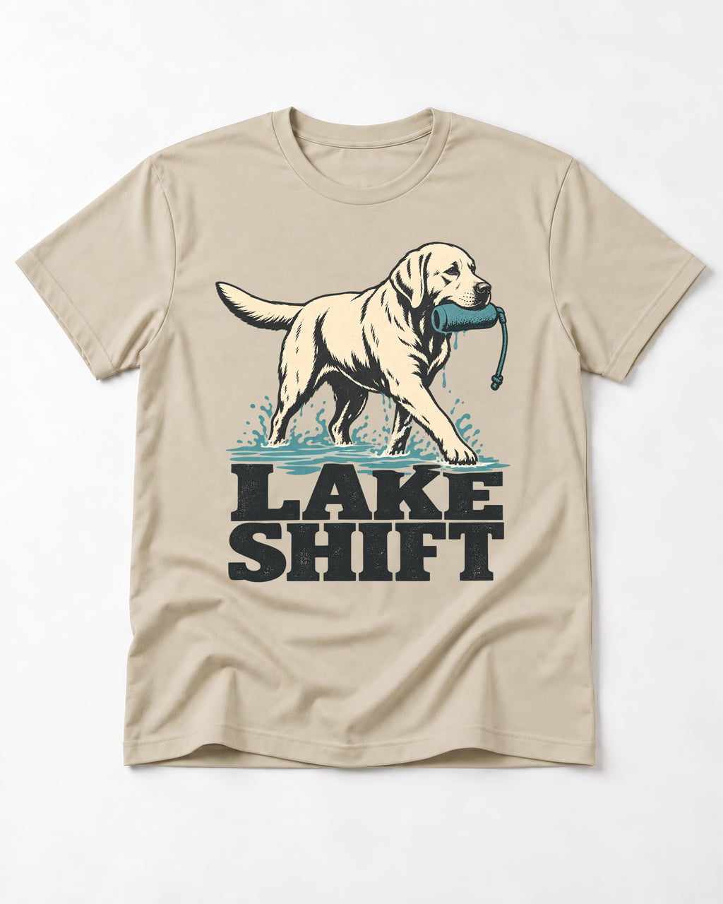 Lake Shift Labrador Retriever T-Shirt in Sand, flat lay product photo