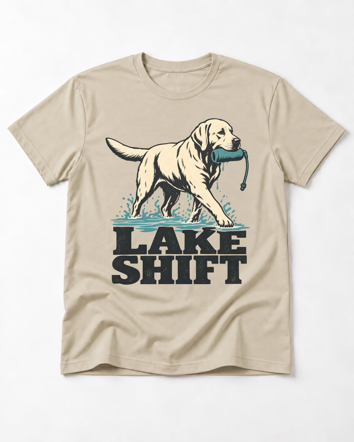 Lake Shift Labrador Retriever T-Shirt in Sand, flat lay product photo