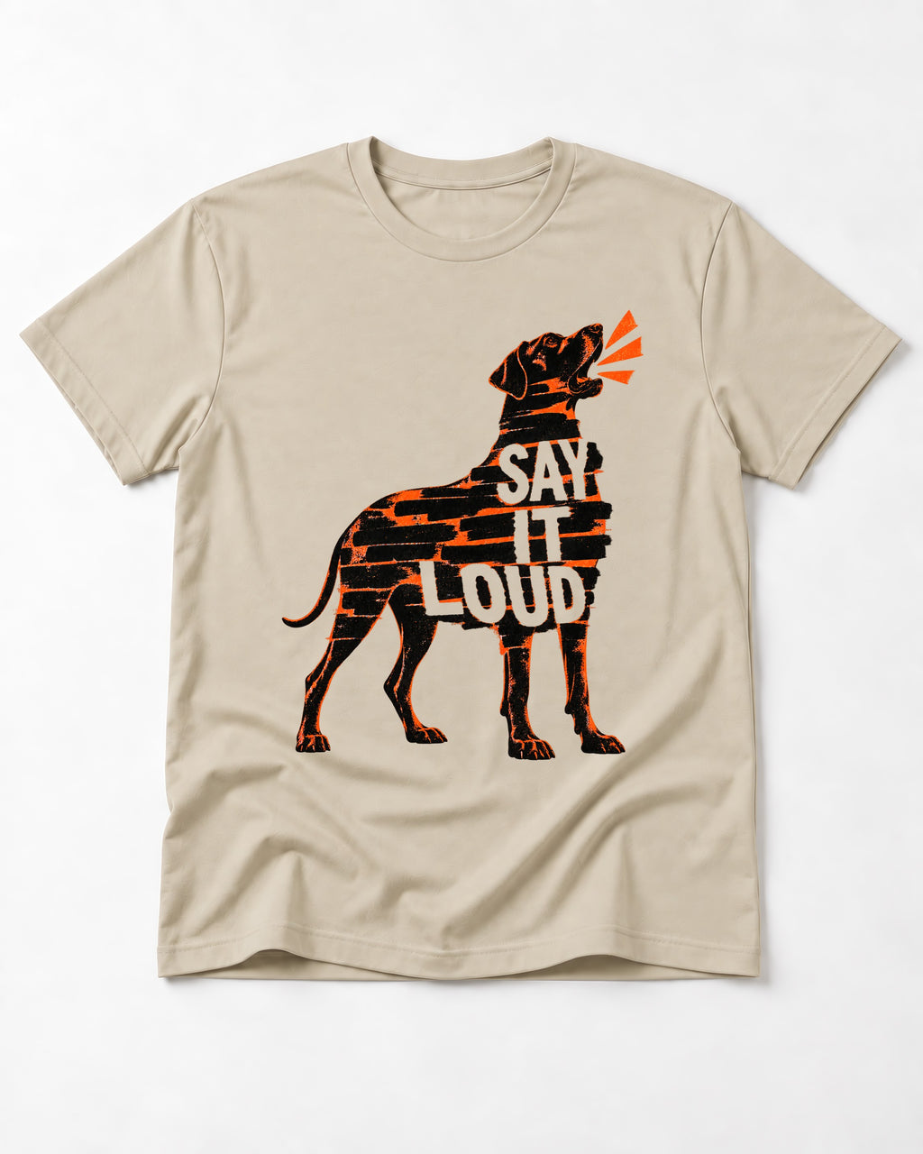 Great Dane Say It Loud T-Shirt in Sand, flat lay product photo
