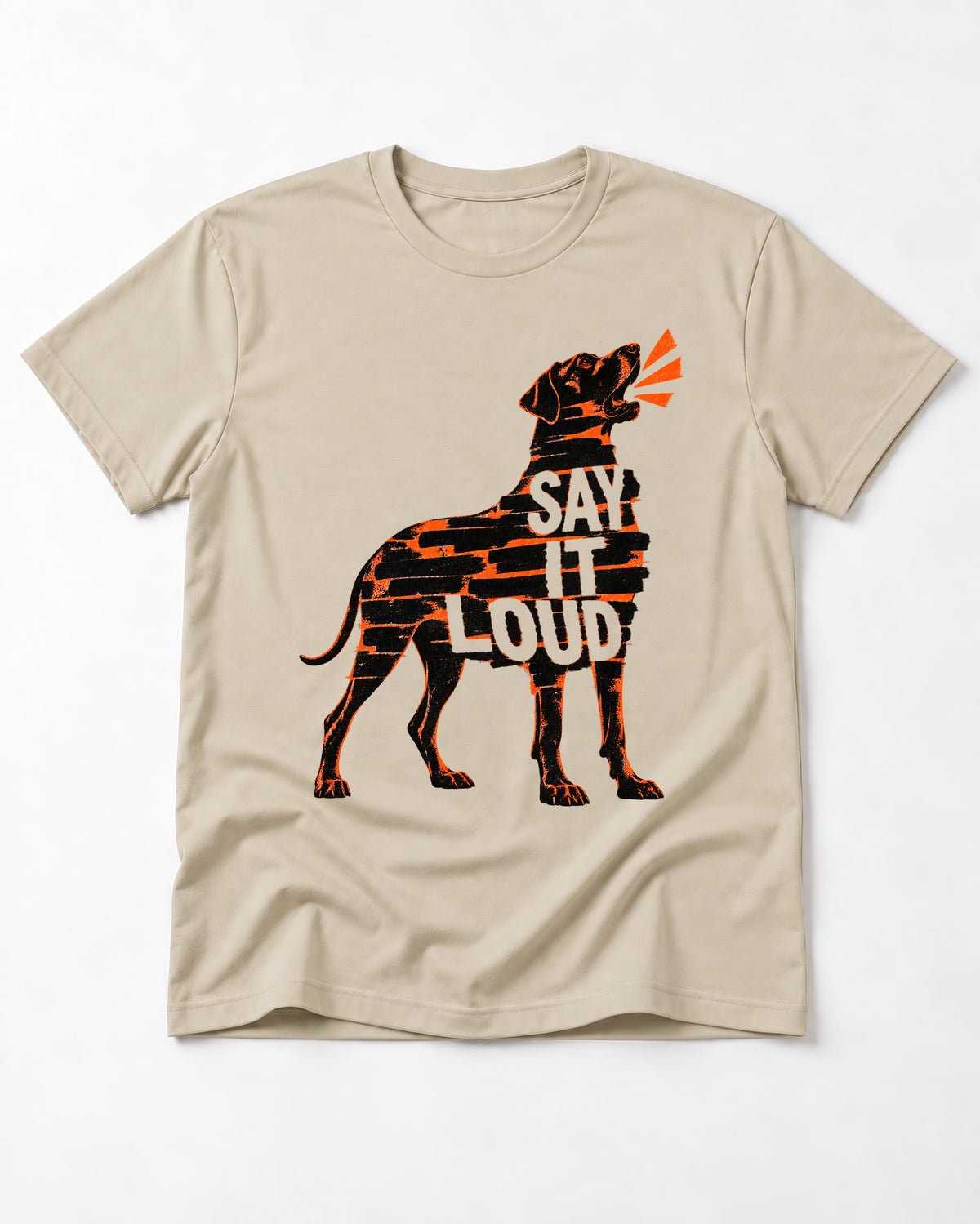 Great Dane Say It Loud T-Shirt in Sand, flat lay product photo