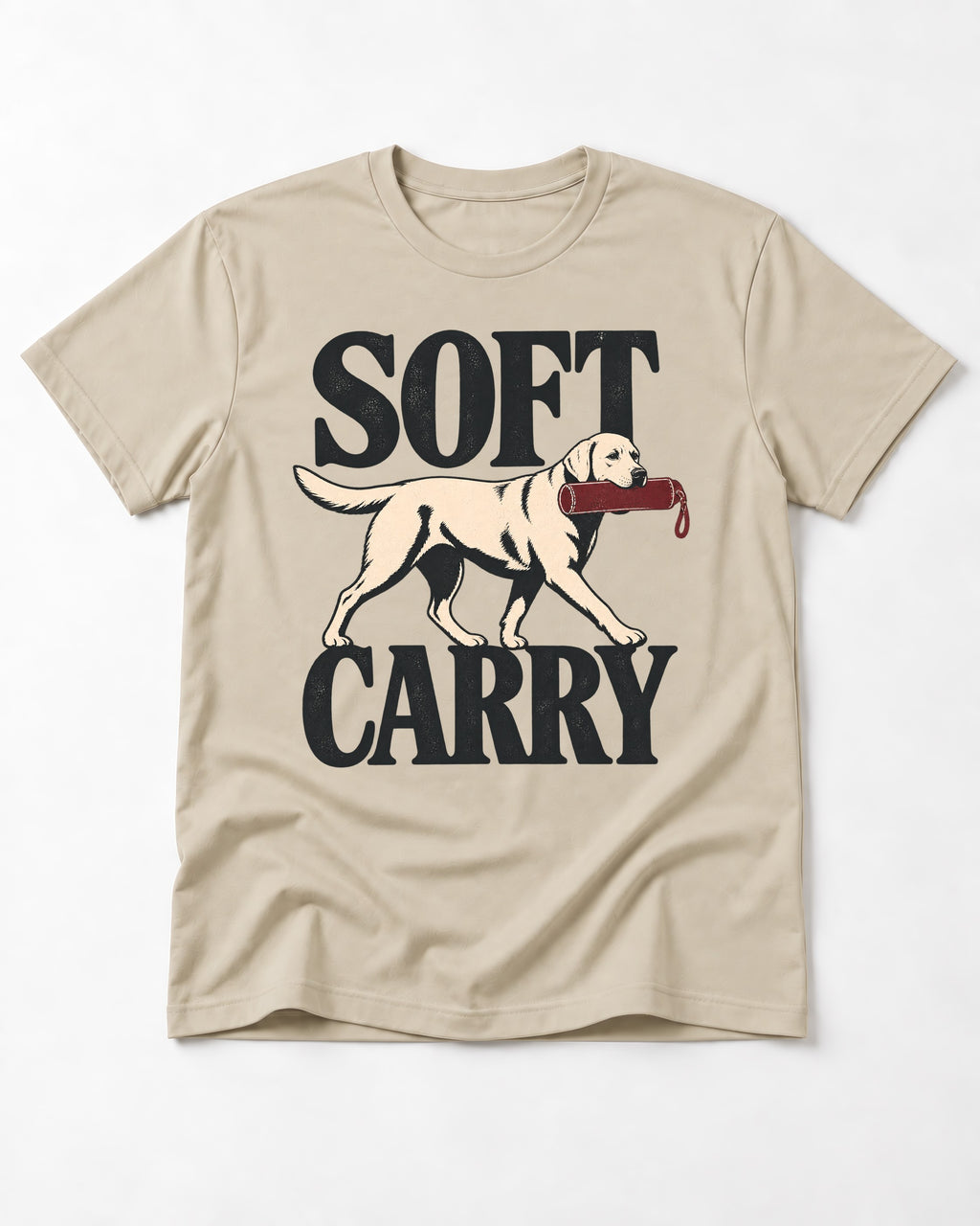 Soft Carry Labrador Retriever T-Shirt in Sand, flat lay product photo