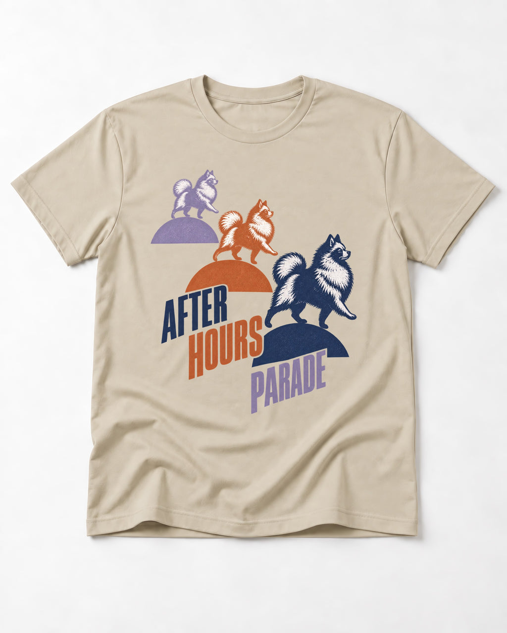 Pomeranian After Hours Parade T-Shirt in Sand, flat lay product photo