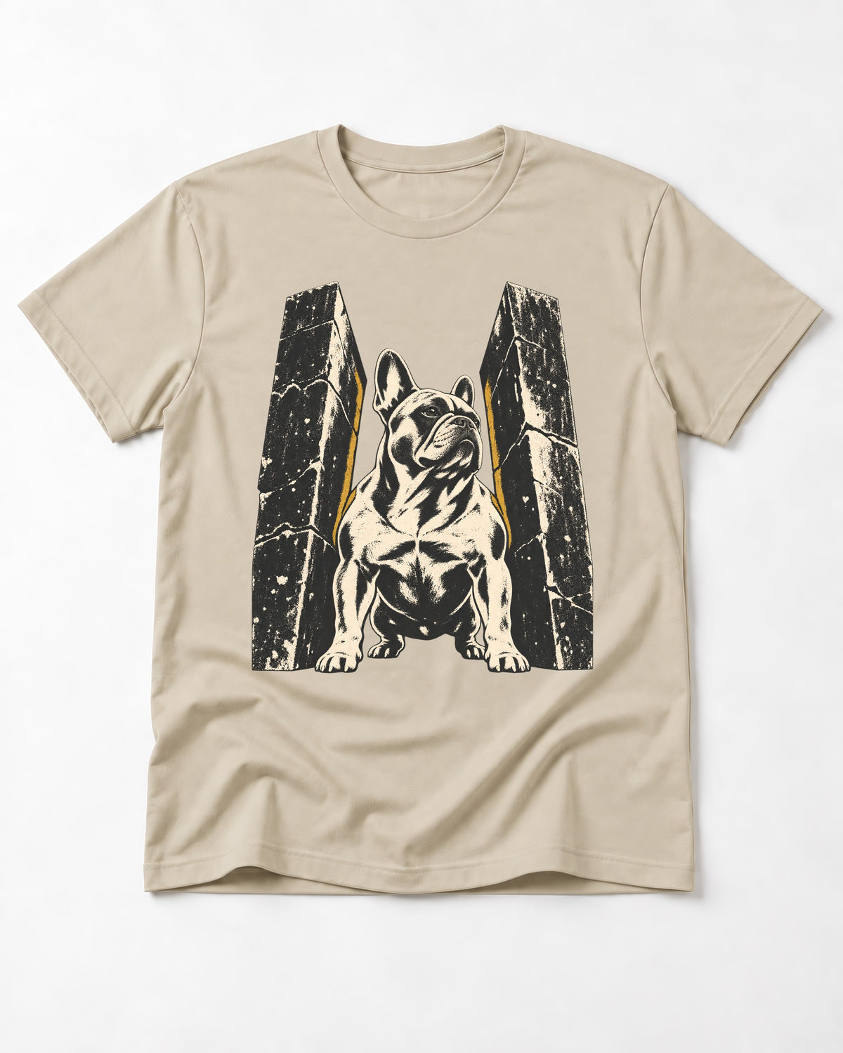 Frenchie Unbreakable T-Shirt in Sand, flat lay product photo
