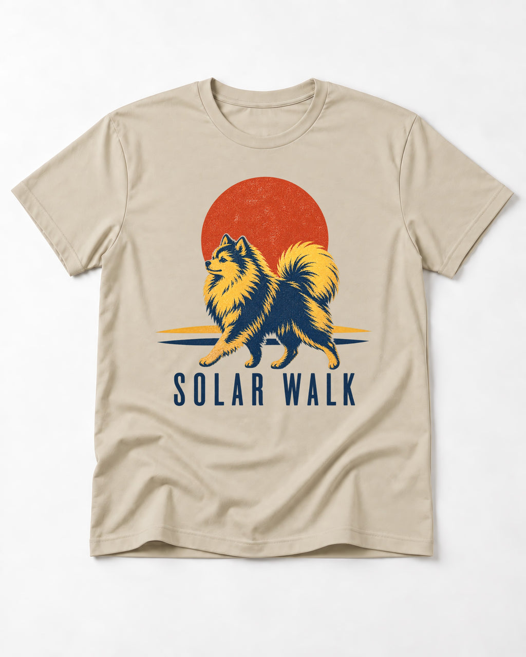 Pomeranian Solar Walk T-Shirt in Sand, flat lay product photo