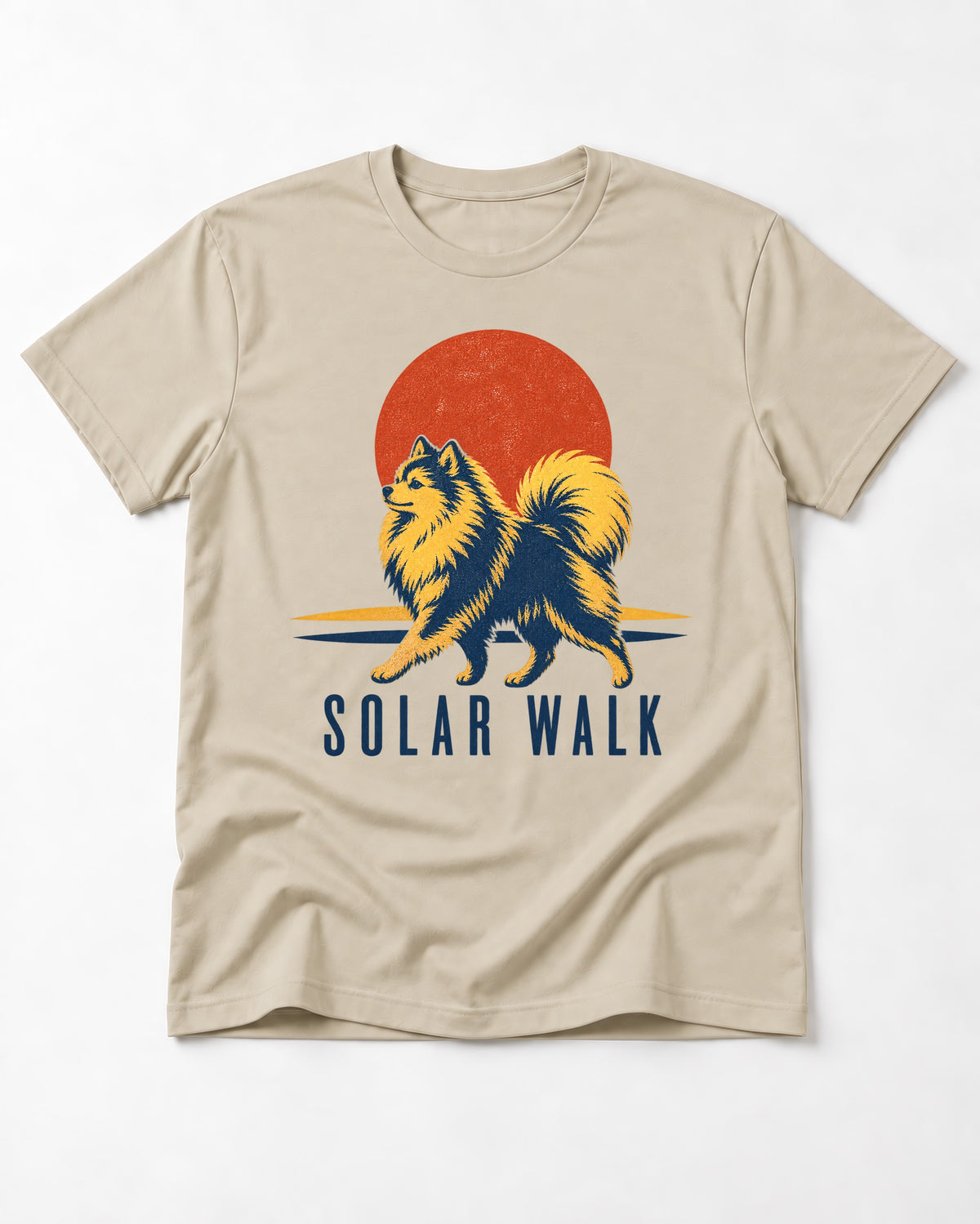 Pomeranian Solar Walk T-Shirt in Sand, flat lay product photo