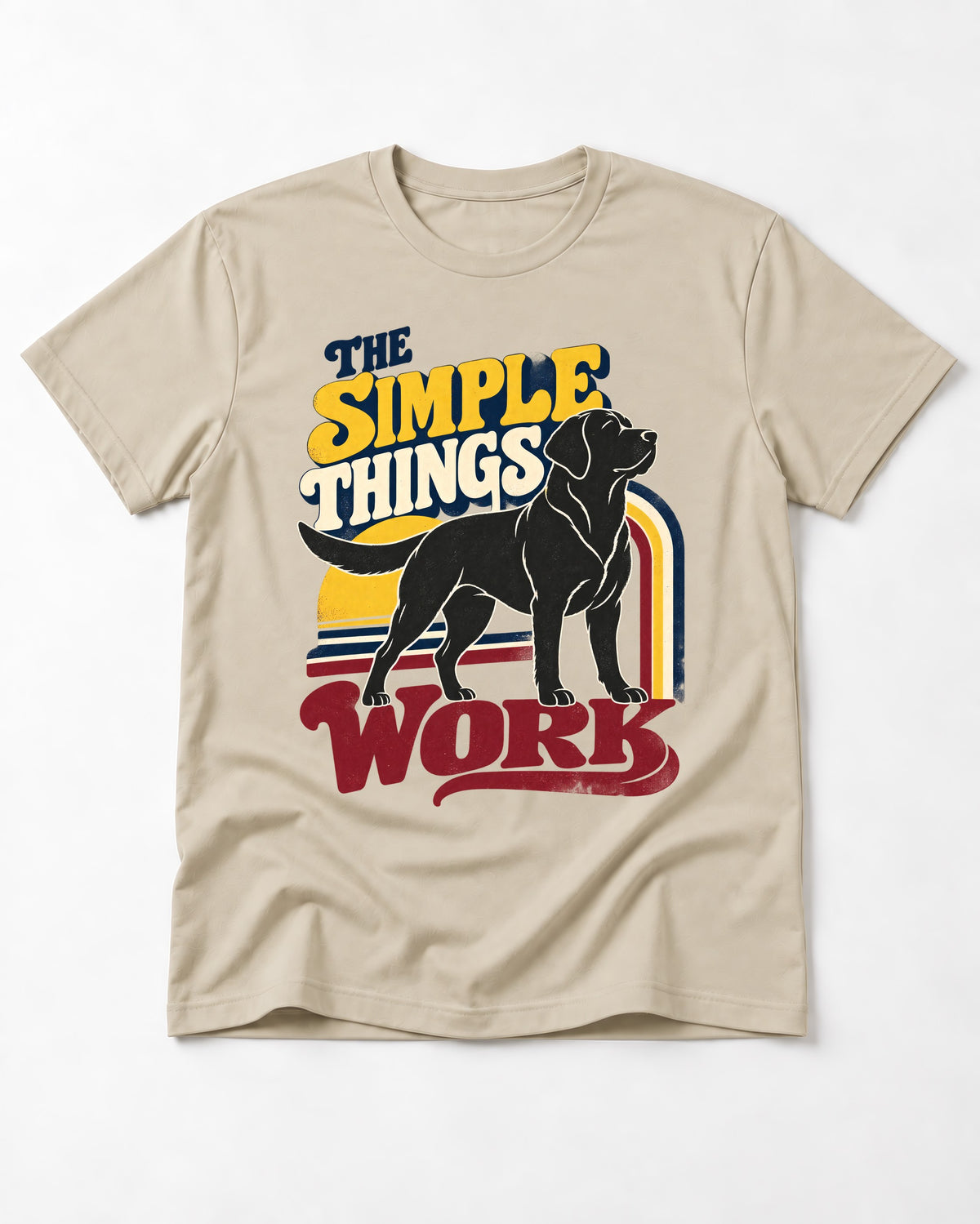 The Simple Things Work Labrador Retriever T-Shirt in Sand, flat lay product photo