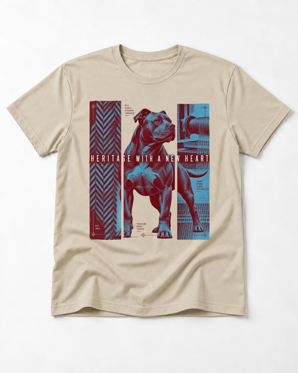 Pitbull Heritage with New Heart T-Shirt in Sand, flat lay product photo