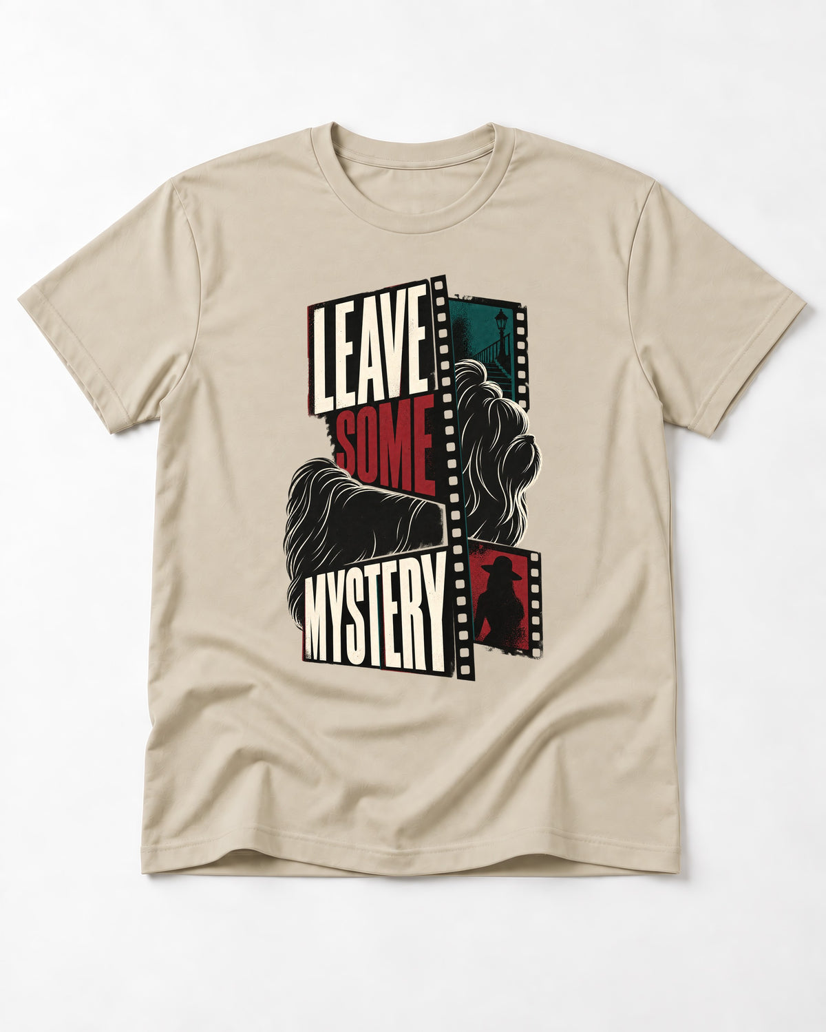 Leave Some Mystery Shih Tzu T-Shirt in Sand, flat lay product photo