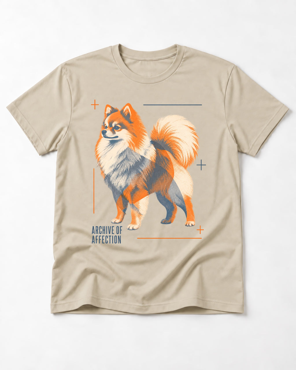 Pomeranian Archive of Affection T-Shirt in Sand, flat lay product photo