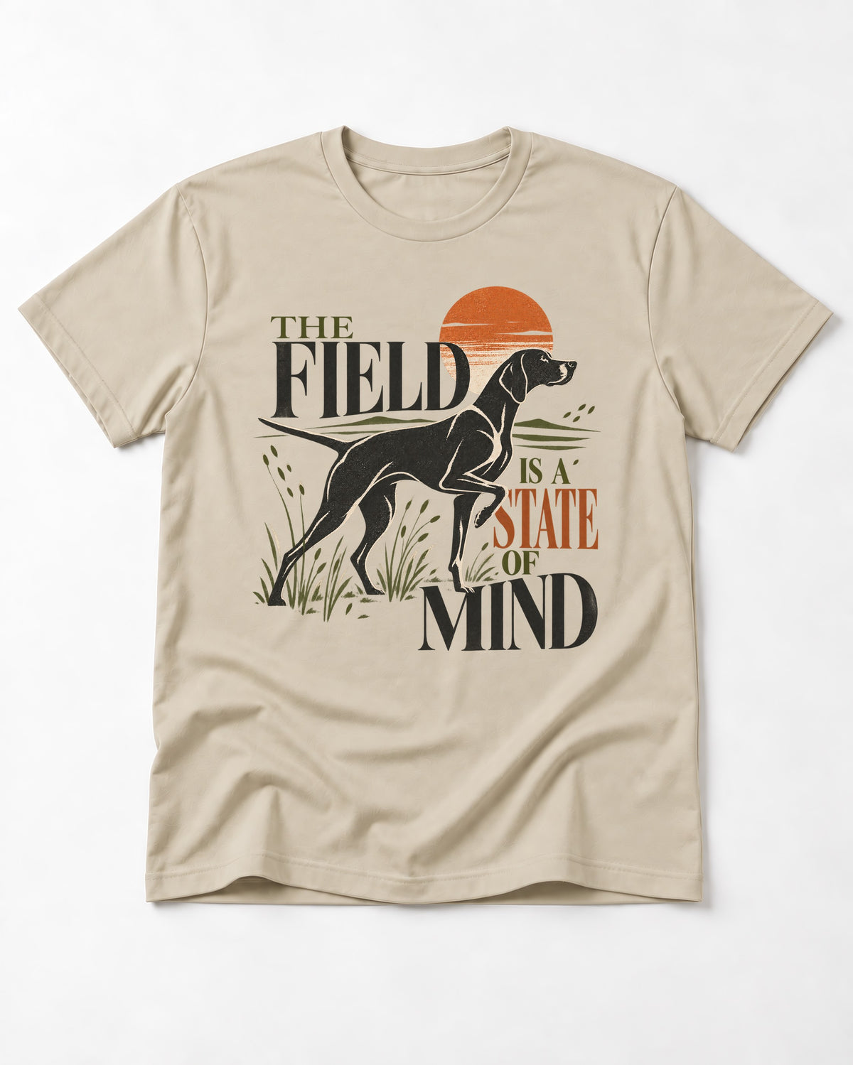 German Shorthaired Pointer Field State of Mind T-Shirt in Sand, flat lay product photo