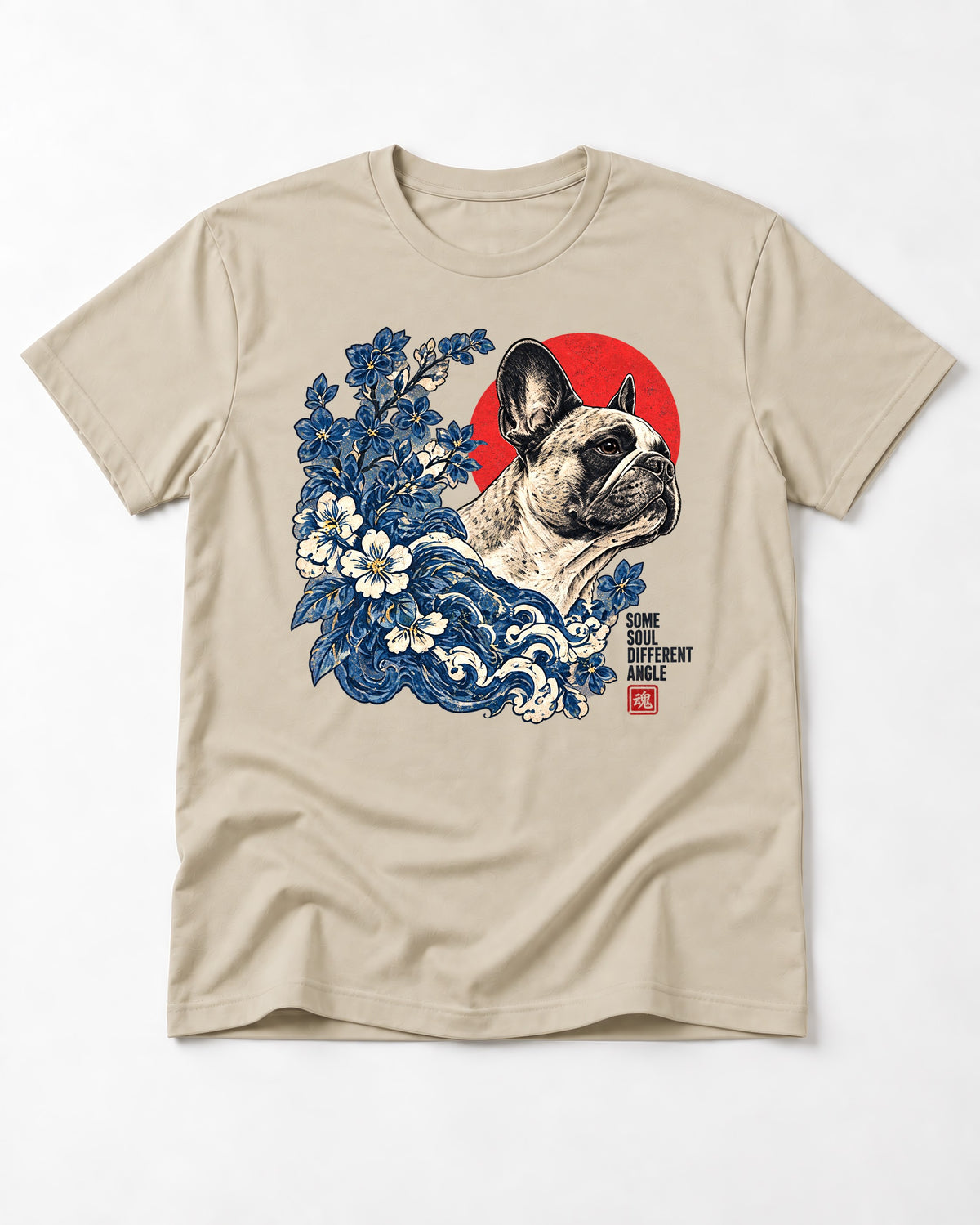Some Soul Different Angle Frenchie T-Shirt in Sand, flat lay product photo