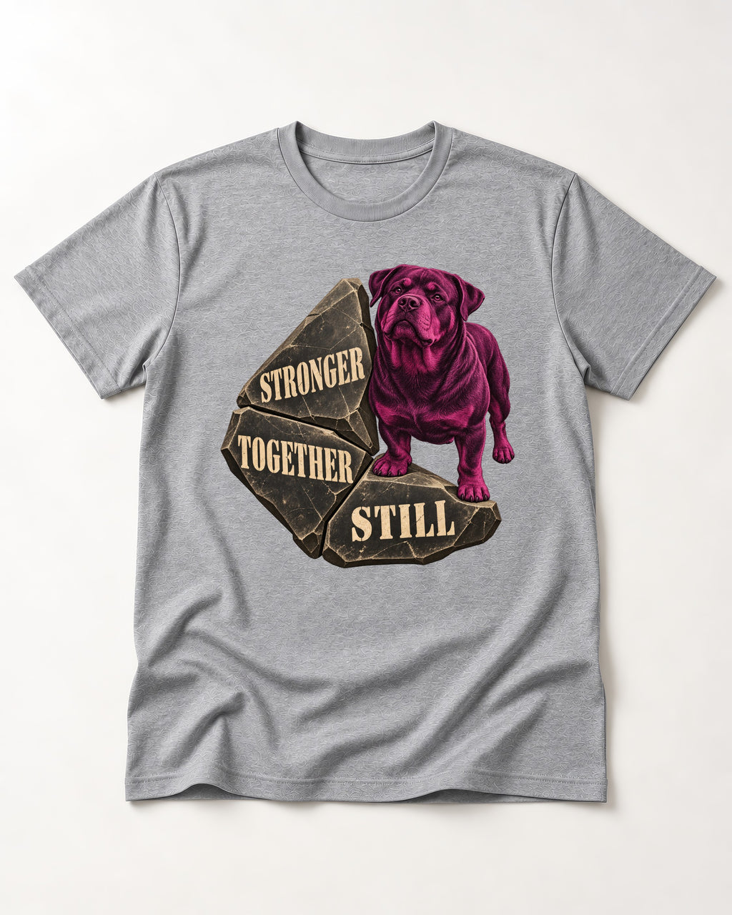 Rottweiler Stronger Together Still Foundation Stone Graphic T-Shirt in Sport Grey, flat lay product photo
