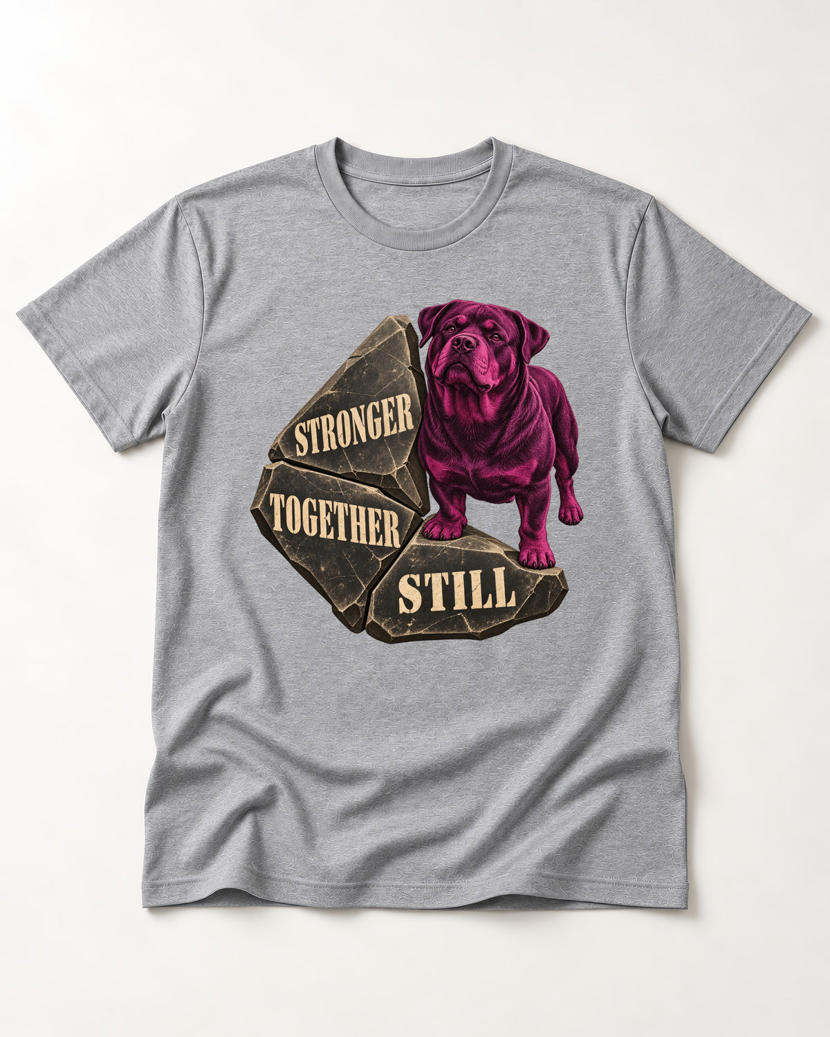 Rottweiler Stronger Together Still Foundation Stone Graphic T-Shirt in Sport Grey, flat lay product photo