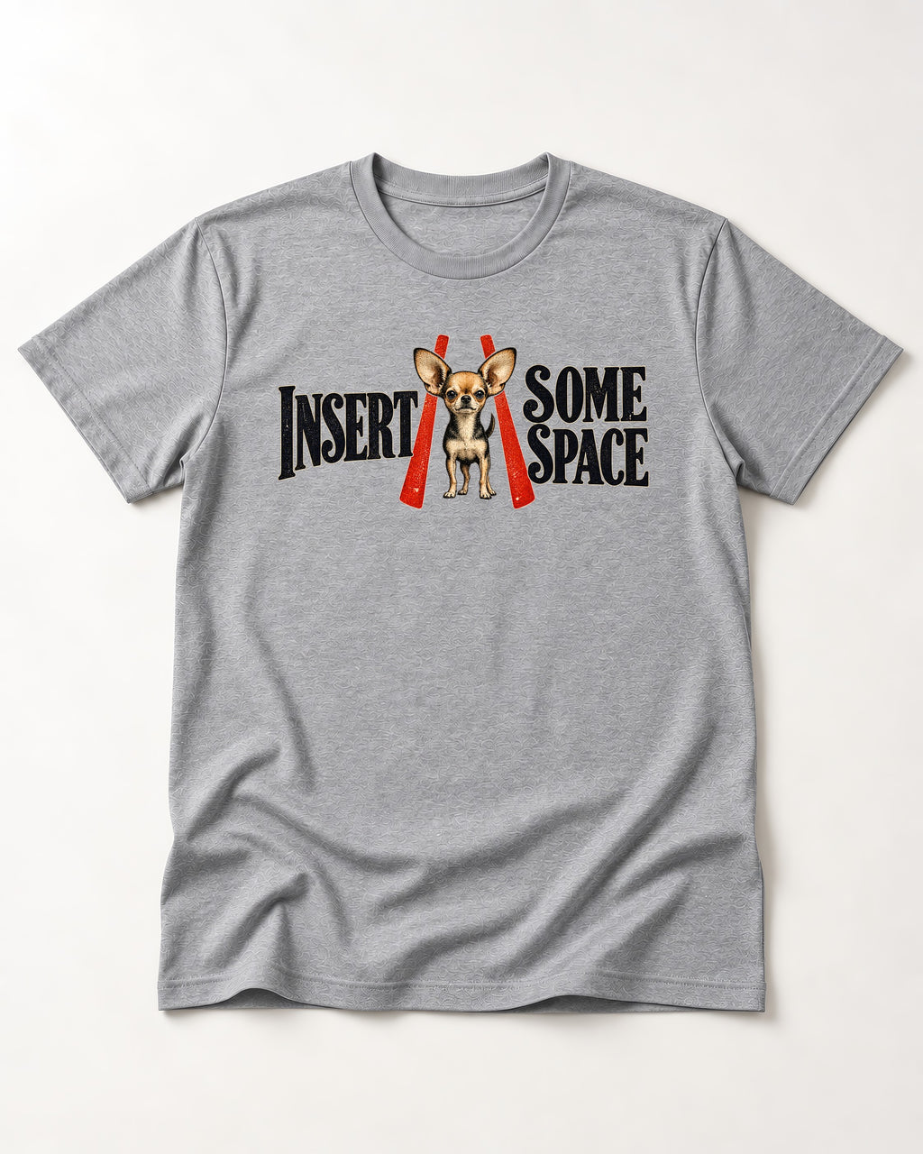 Insert Some Chihuahua Space T-Shirt in Sport Grey, flat lay product photo