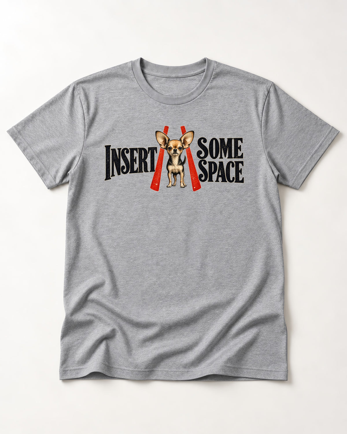 Insert Some Chihuahua Space T-Shirt in Sport Grey, flat lay product photo