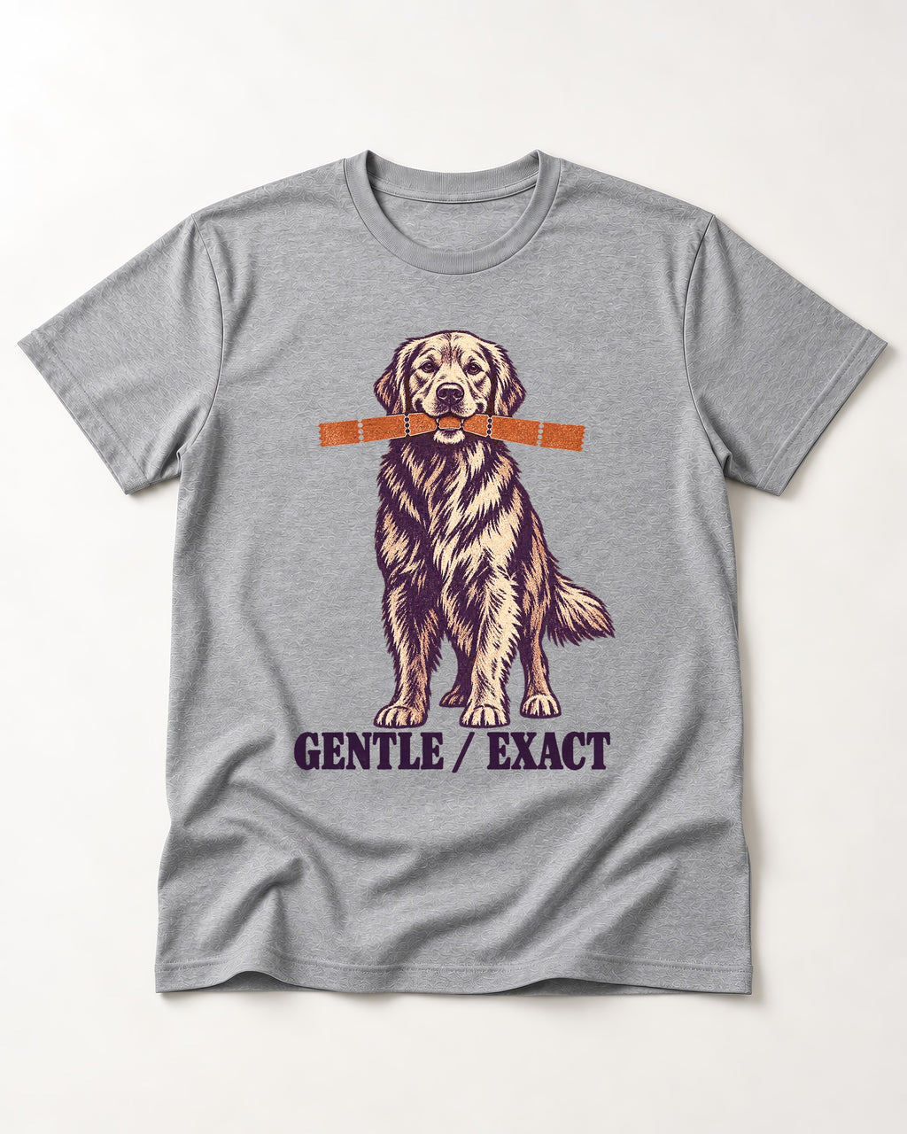 Golden Retriever Gentle Exact Paper Bridge Graphic T-Shirt in Sport Grey, flat lay product photo