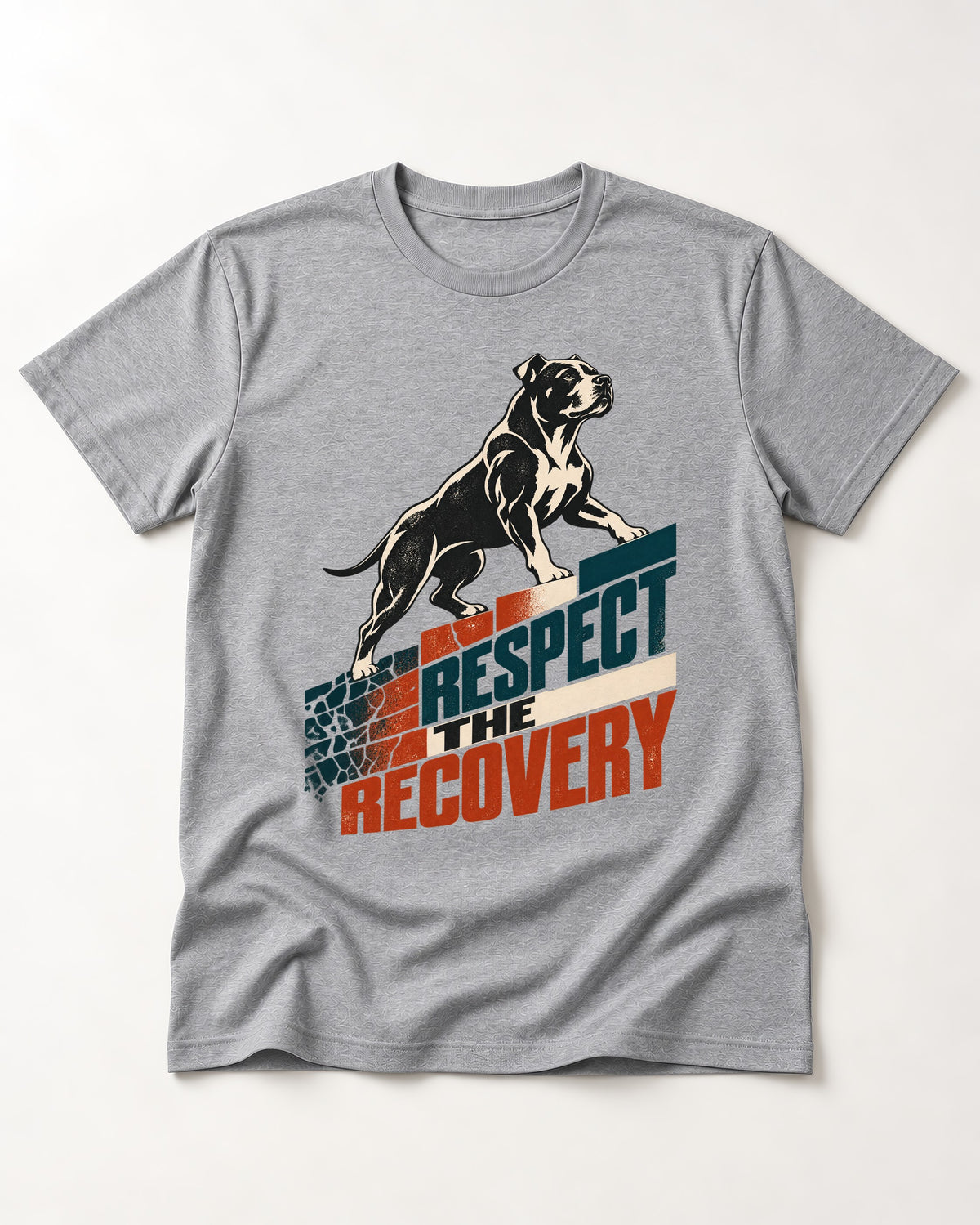 Pitbull Respect the Recovery T-Shirt in Sport Grey, flat lay product photo