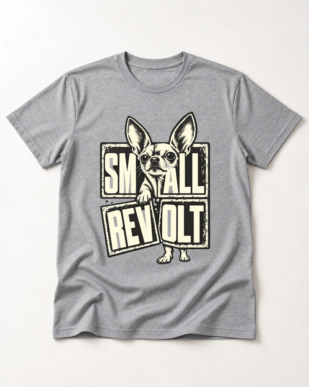 Chihuahua Small Revolt Broken Grid Graphic T-Shirt in Sport Grey, flat lay product photo