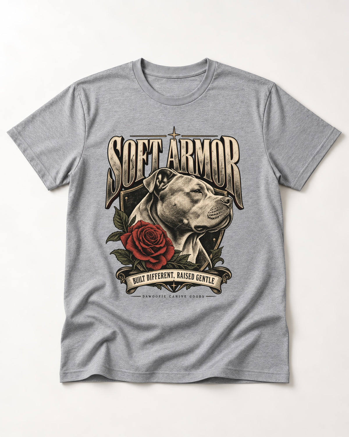 Pitbull Soft Armor T-Shirt in Sport Grey, flat lay product photo