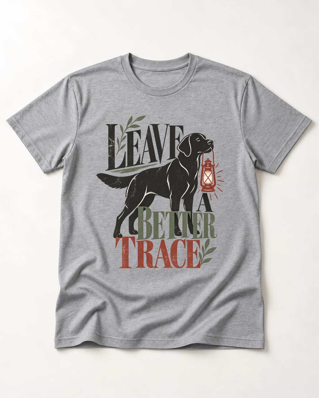 Leave a Better Trace Labrador Retriever T-Shirt in Sport Grey, flat lay product photo