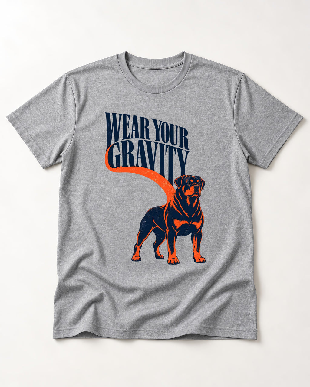 Wear Your Gravity Rottweiler T-Shirt in Sport Grey, flat lay product photo