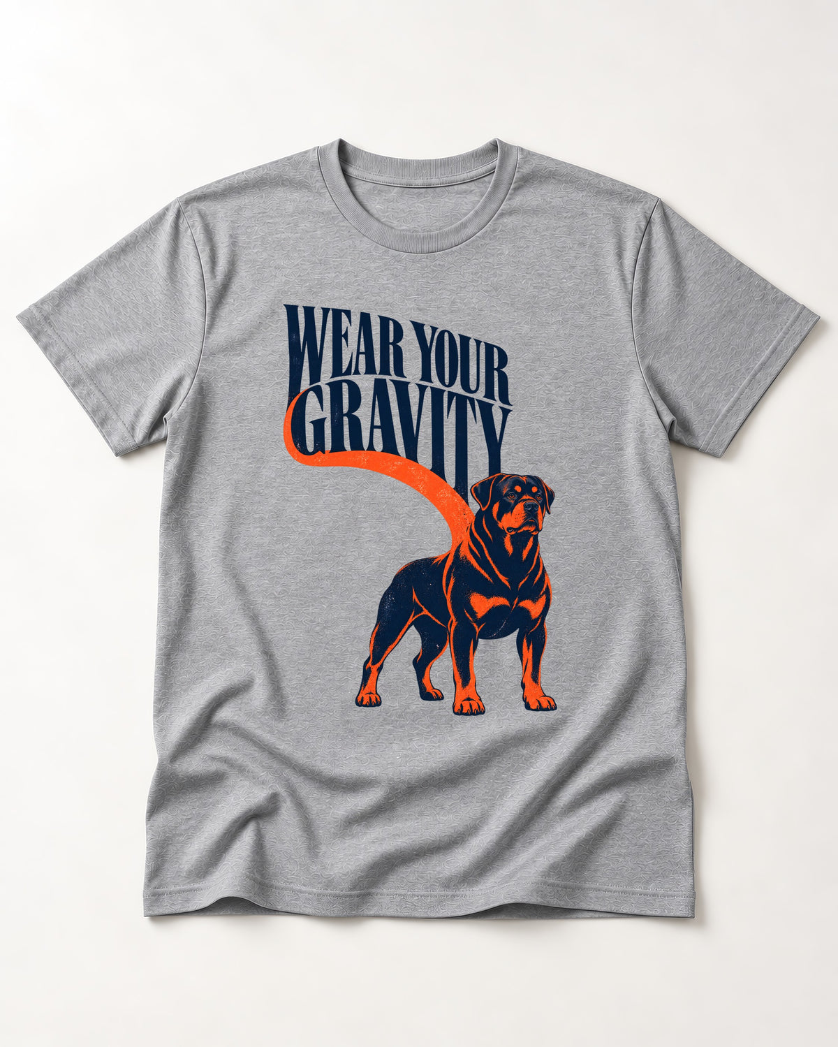Wear Your Gravity Rottweiler T-Shirt in Sport Grey, flat lay product photo