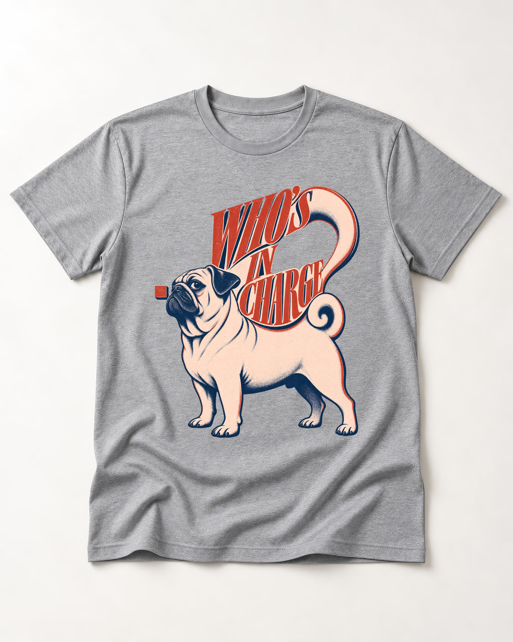 Pug In Charge T-Shirt in Sport Grey, flat lay product photo