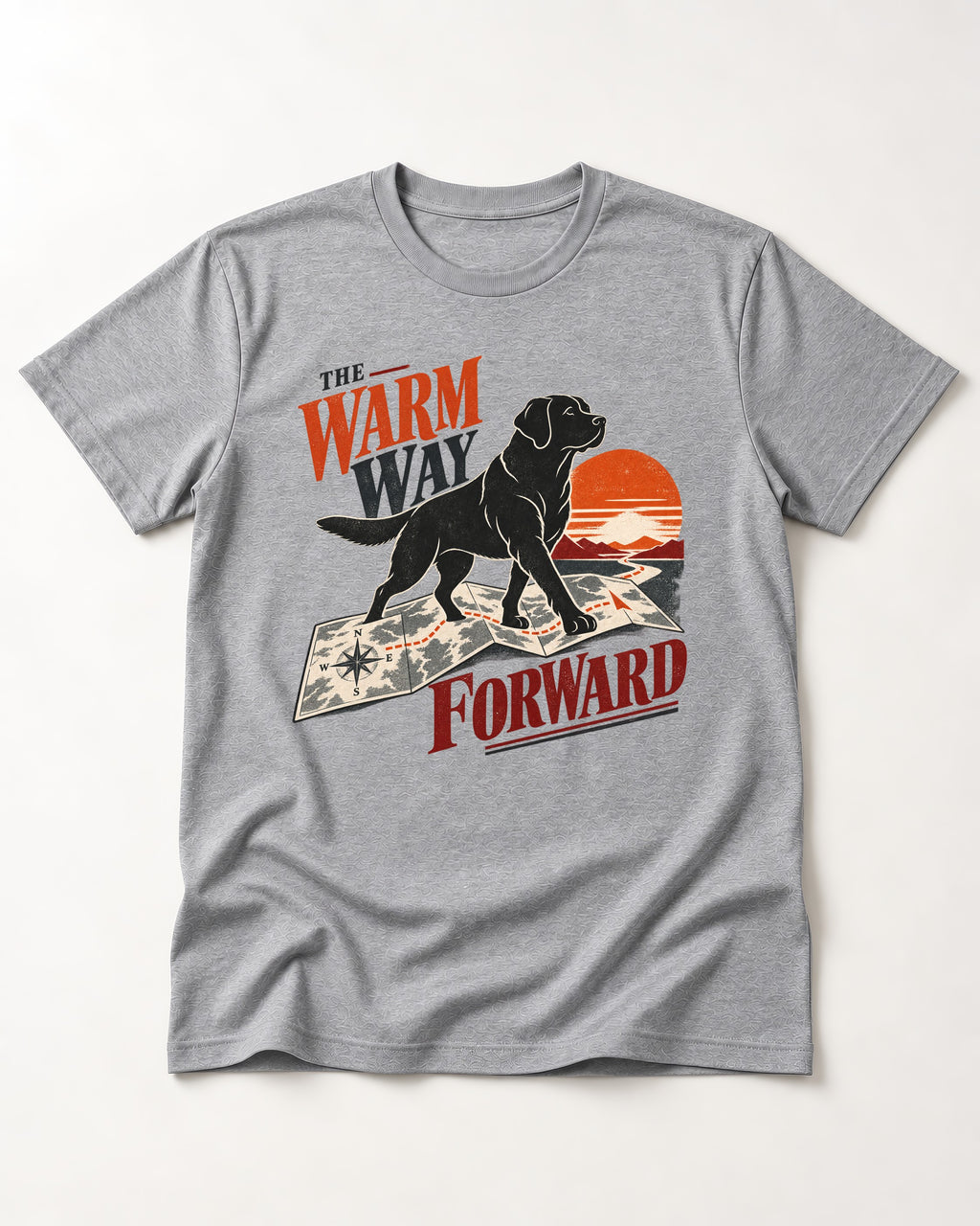 The Warm Way Forward Labrador Retriever T-Shirt in Sport Grey, flat lay product photo