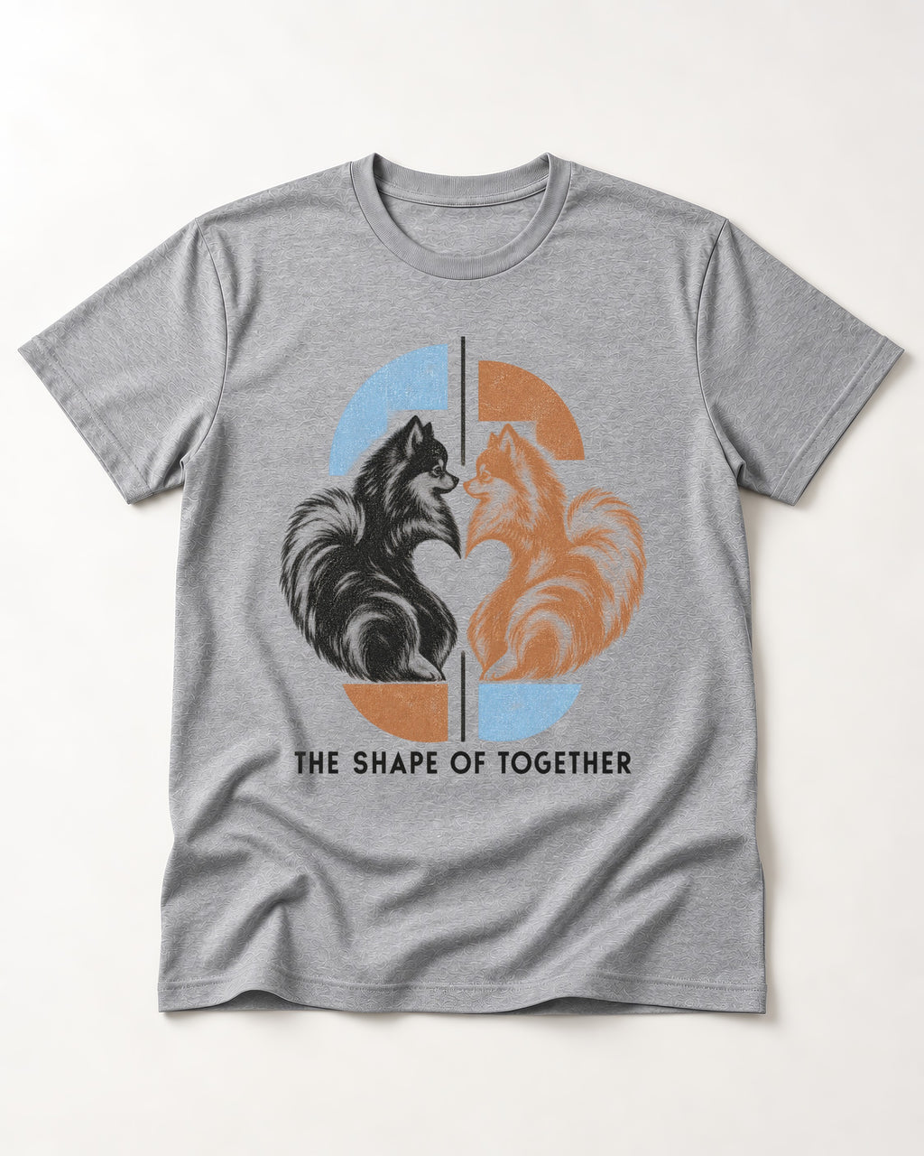 Pomeranian The Shape of Together T-Shirt in Sport Grey, flat lay product photo